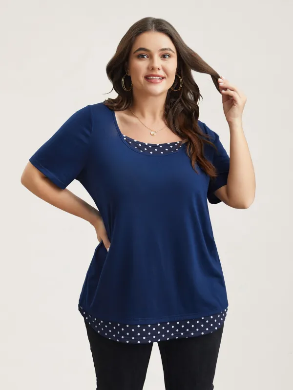 Mixed Fabric Polka Dots Patchwork T-Shirt sold by Bloomchic