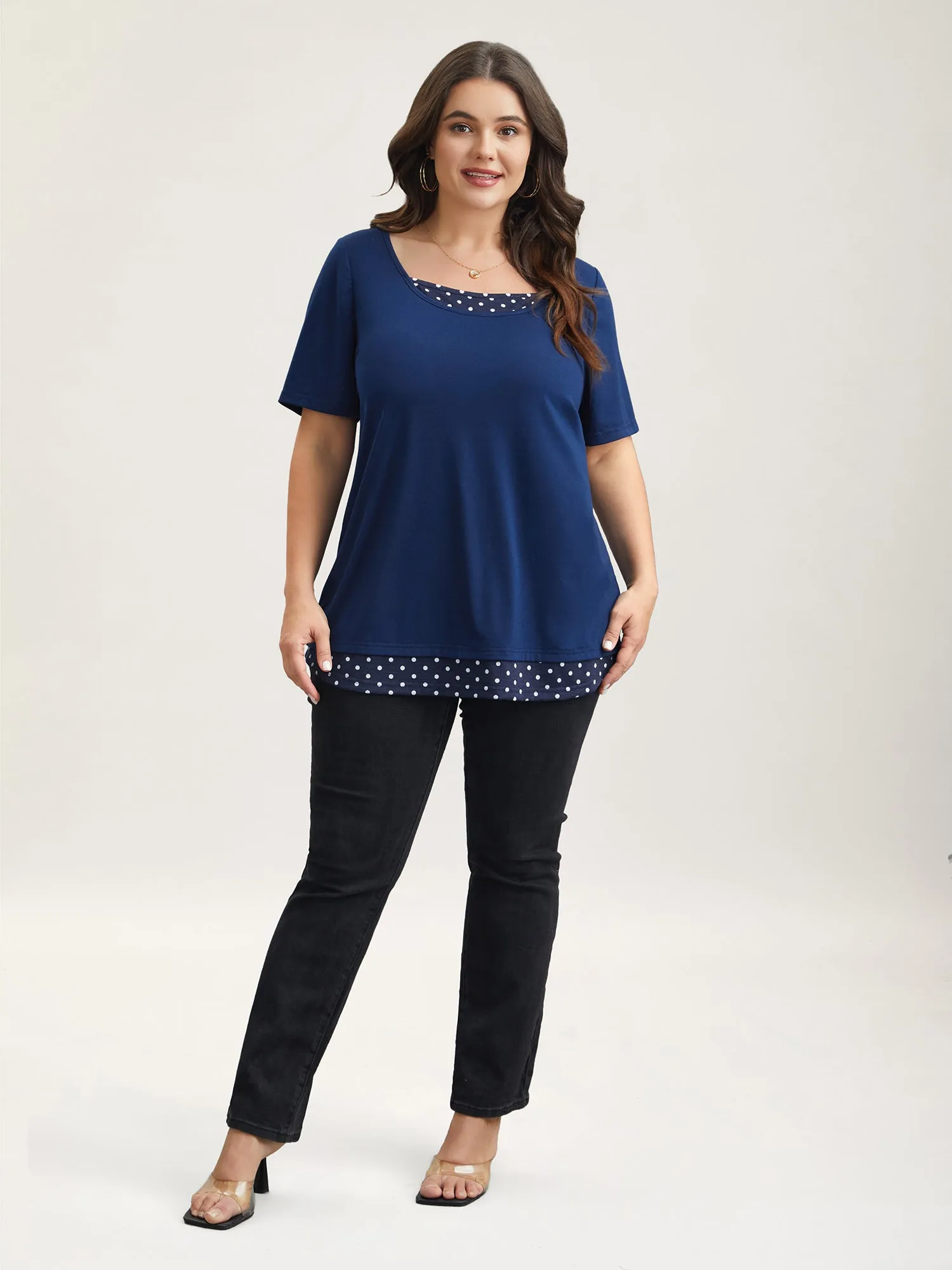 Mixed Fabric Polka Dots Patchwork T-Shirt sold by Bloomchic product image thumbnail 4