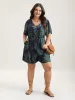 Tropical Leaf Print Pockets Button Romper sold by Bloomchic
