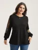 Sheer Floral Sleeve Stretchy Knit Top sold by Bloomchic