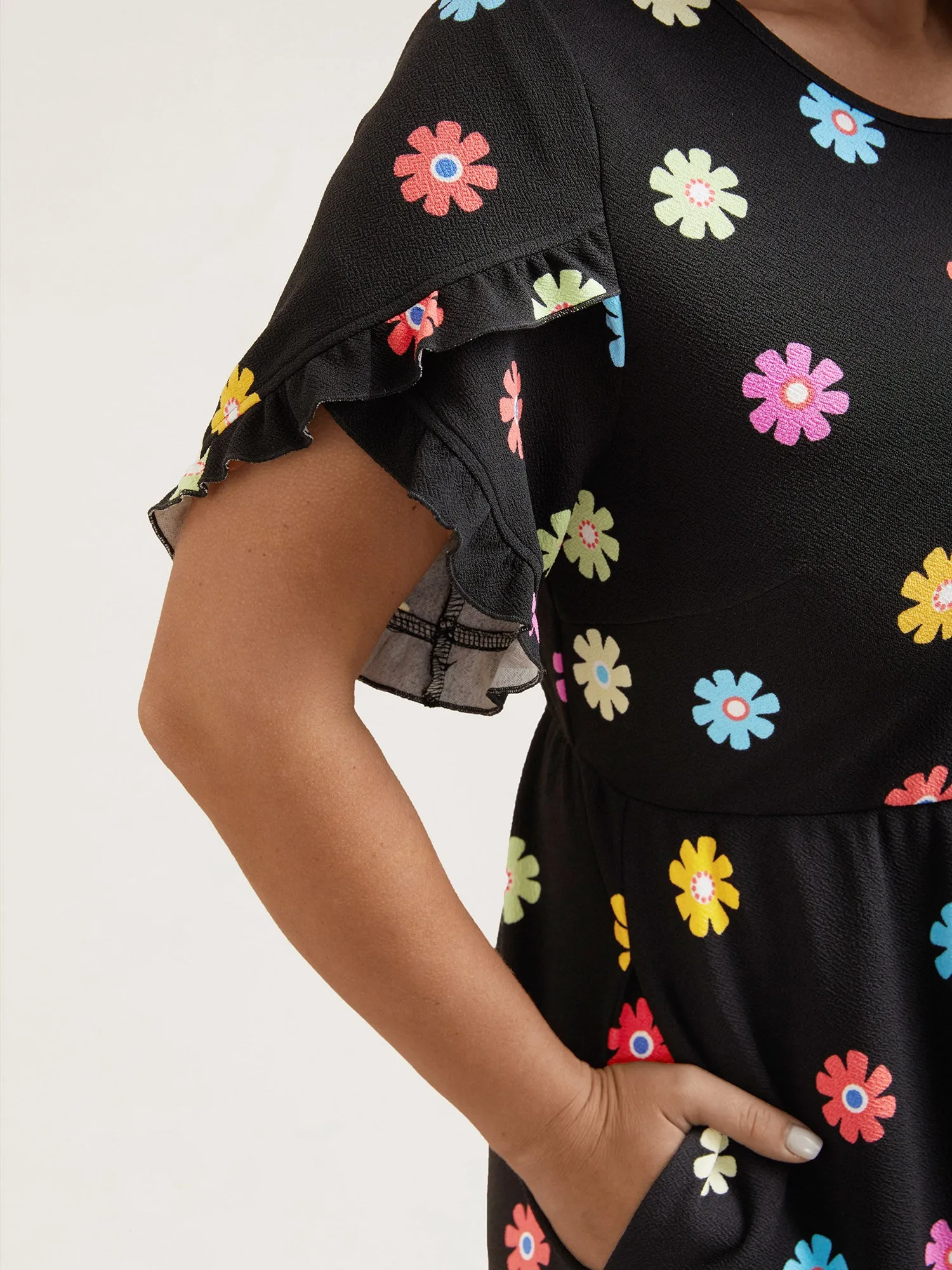 Stretchy-Waist Floral Print Pockets Midi Dress sold by Bloomchic product image thumbnail 3