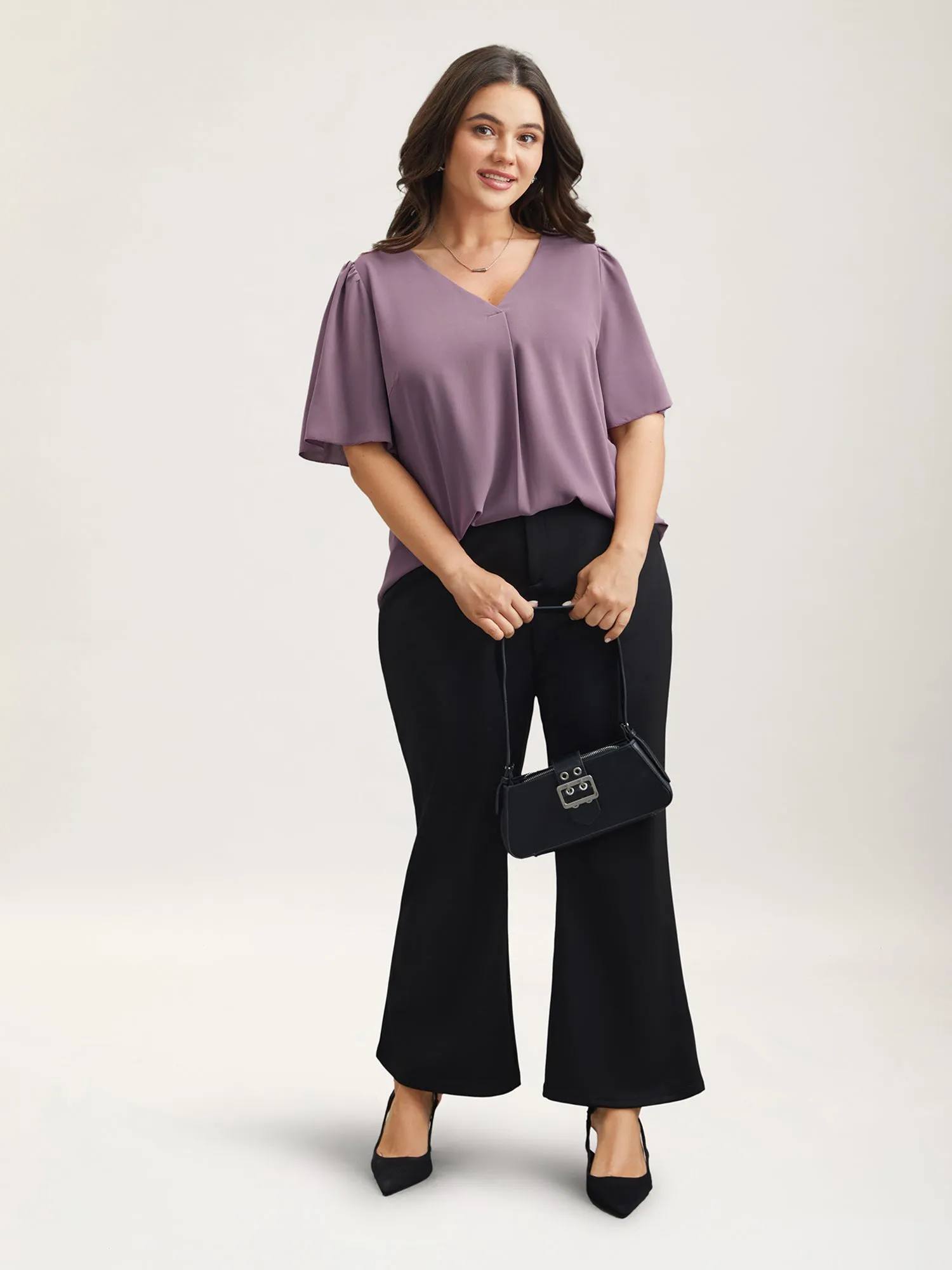 Pleated-Front Flutter Sleeve Shirt sold by Bloomchic product image thumbnail 2