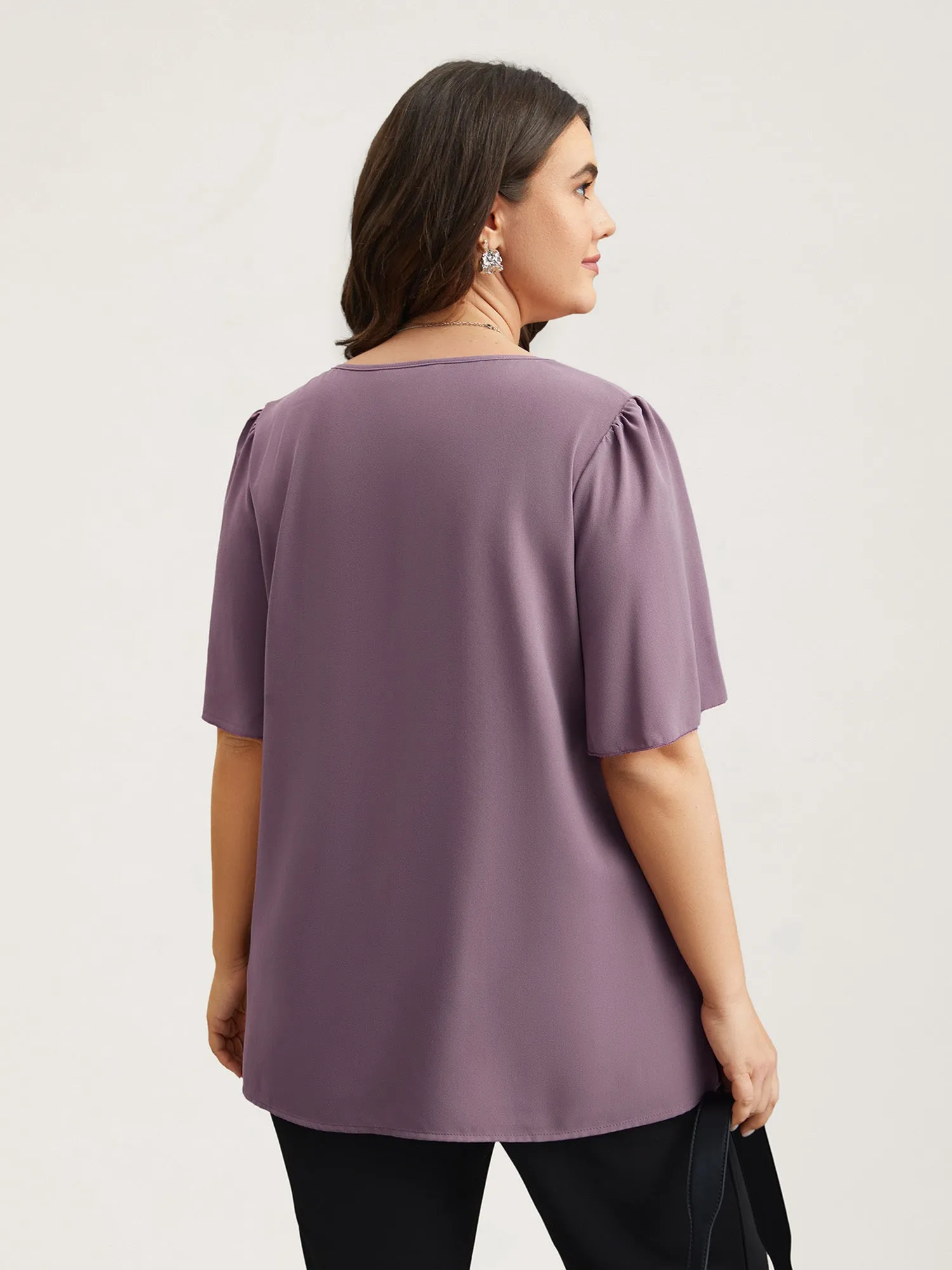 Pleated-Front Flutter Sleeve Shirt sold by Bloomchic product image thumbnail 4