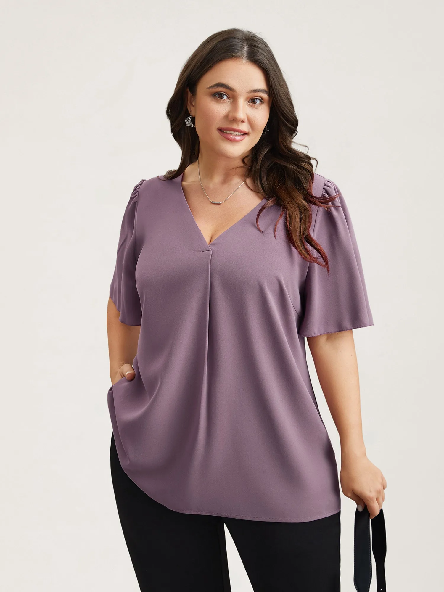 Pleated-Front Flutter Sleeve Shirt sold by Bloomchic product image thumbnail 3