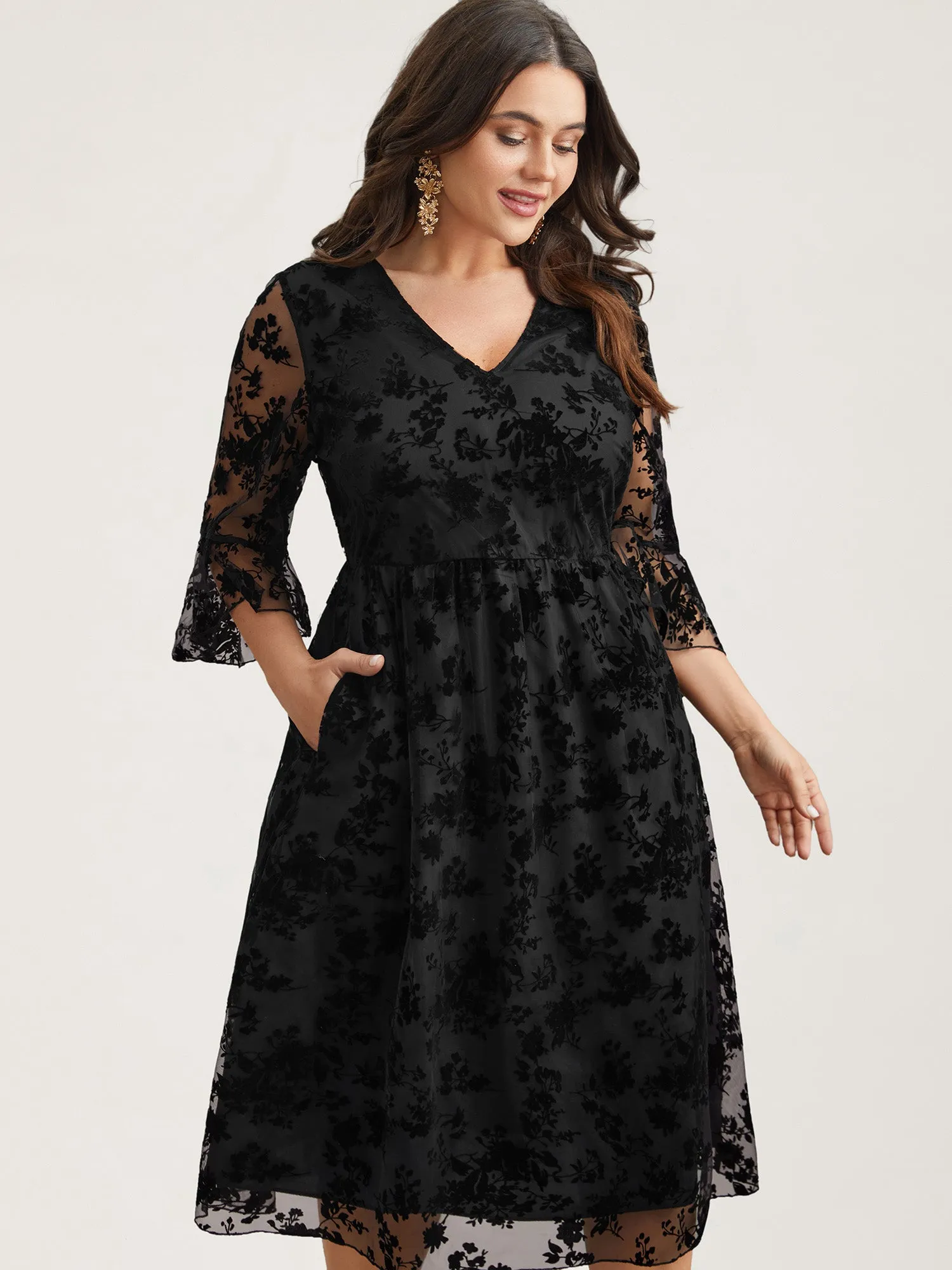 Sheer Textured Waist-Cinched Midi Dress sold by Bloomchic product image thumbnail 3