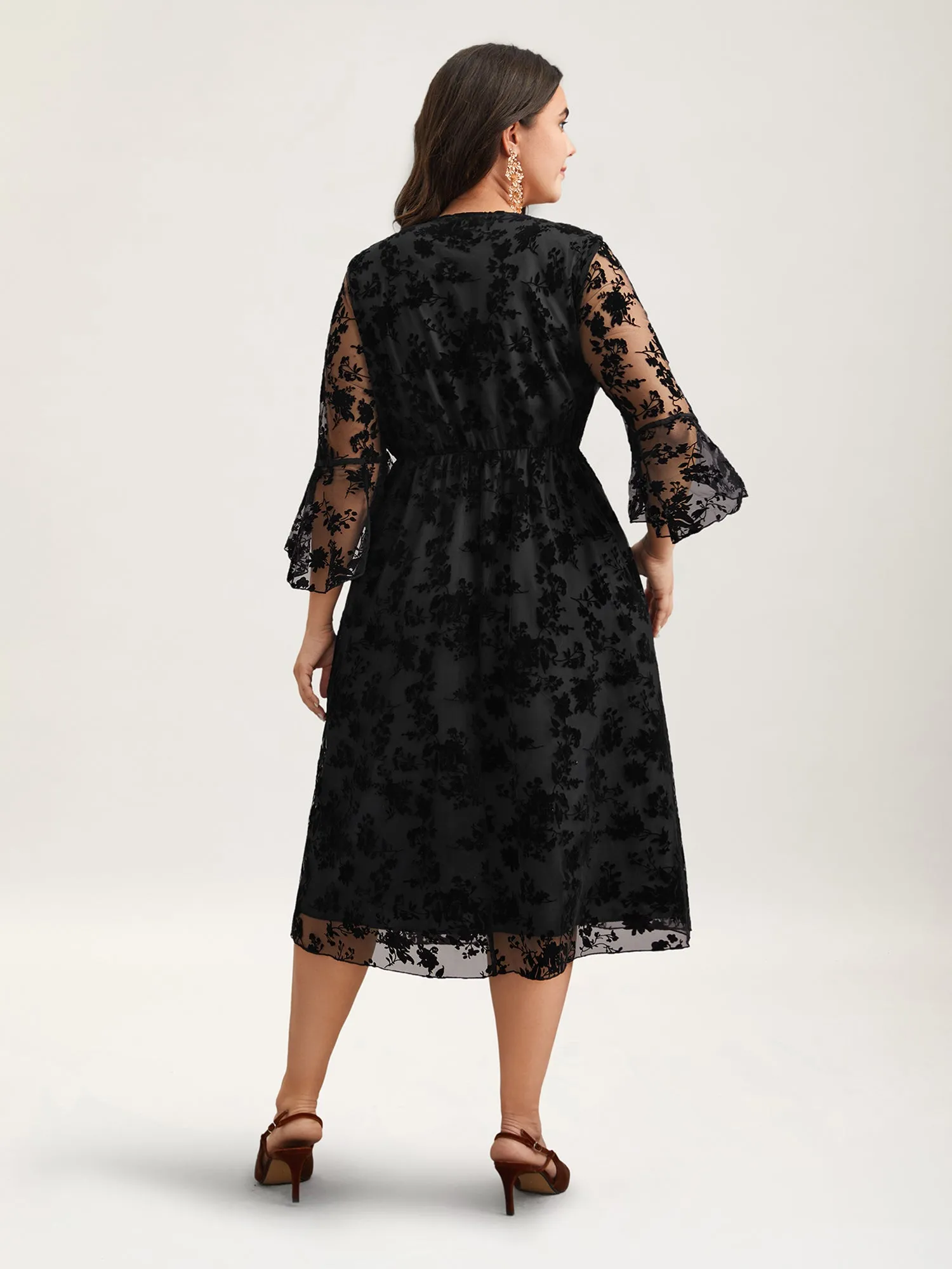 Sheer Textured Waist-Cinched Midi Dress sold by Bloomchic product image thumbnail 5
