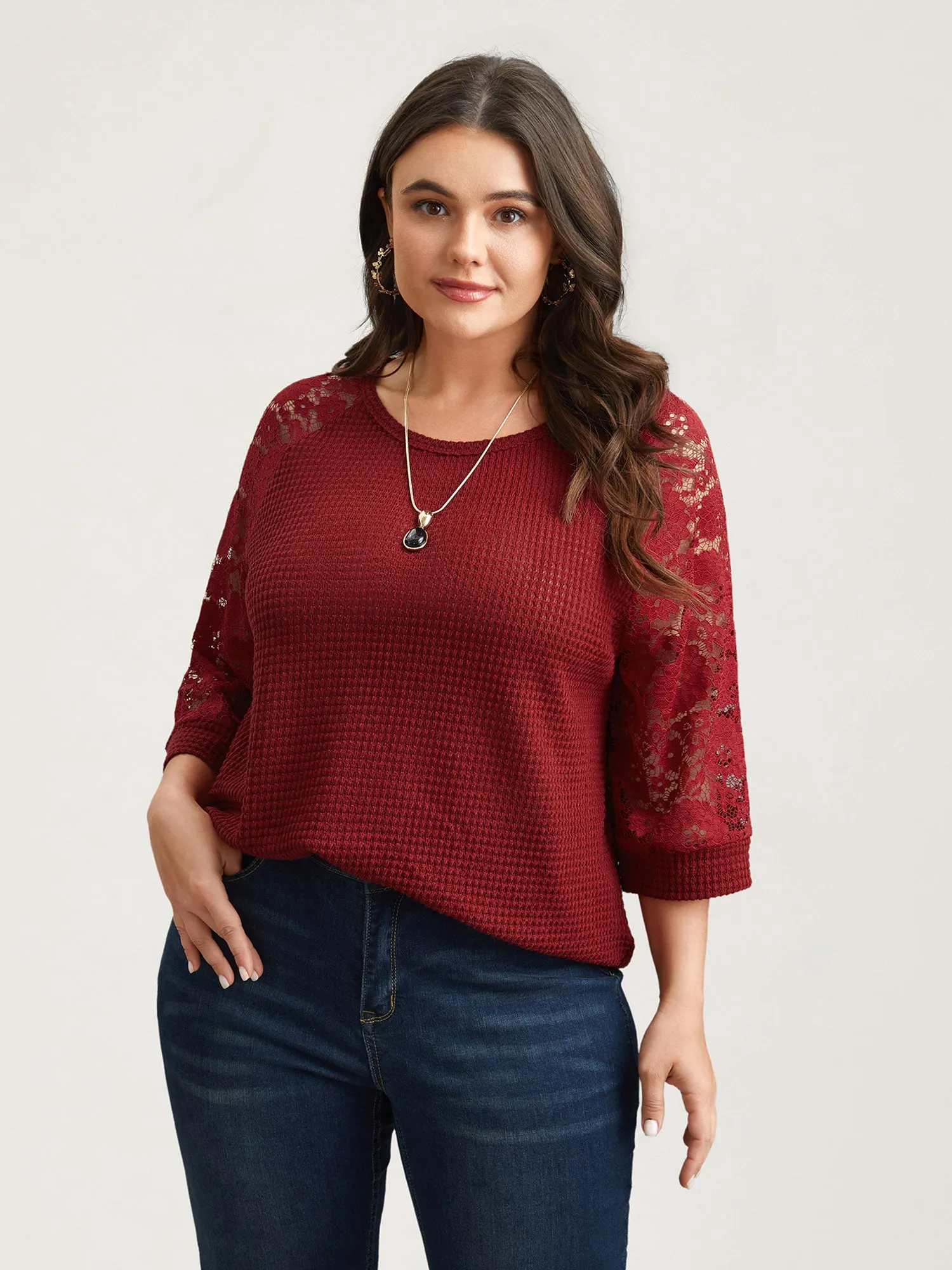 Romantic Lace Raglan Sleeve Shirt sold by Bloomchic