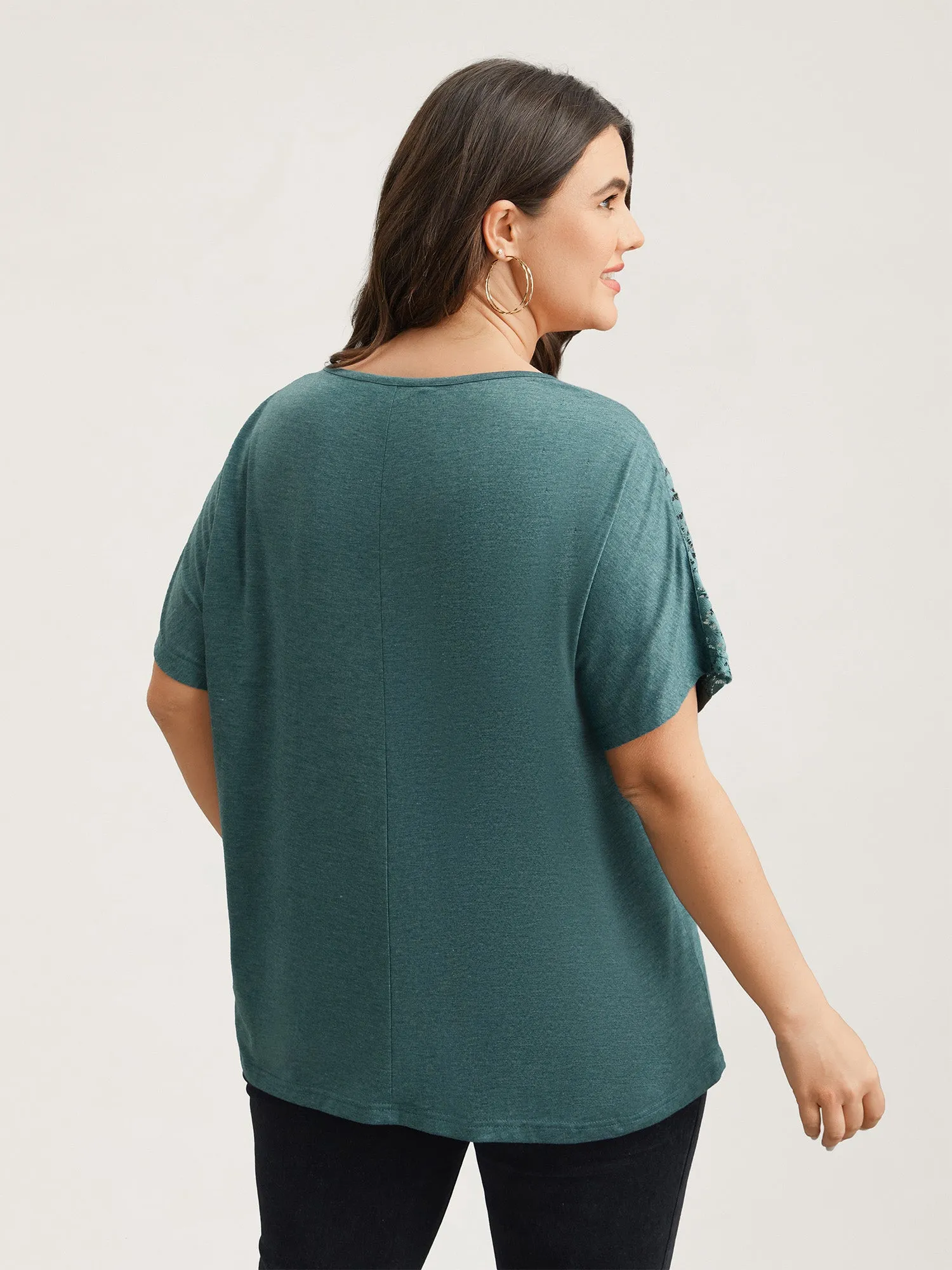 Lace Sleeve V-Neck T-Shirt sold by Bloomchic product image thumbnail 5