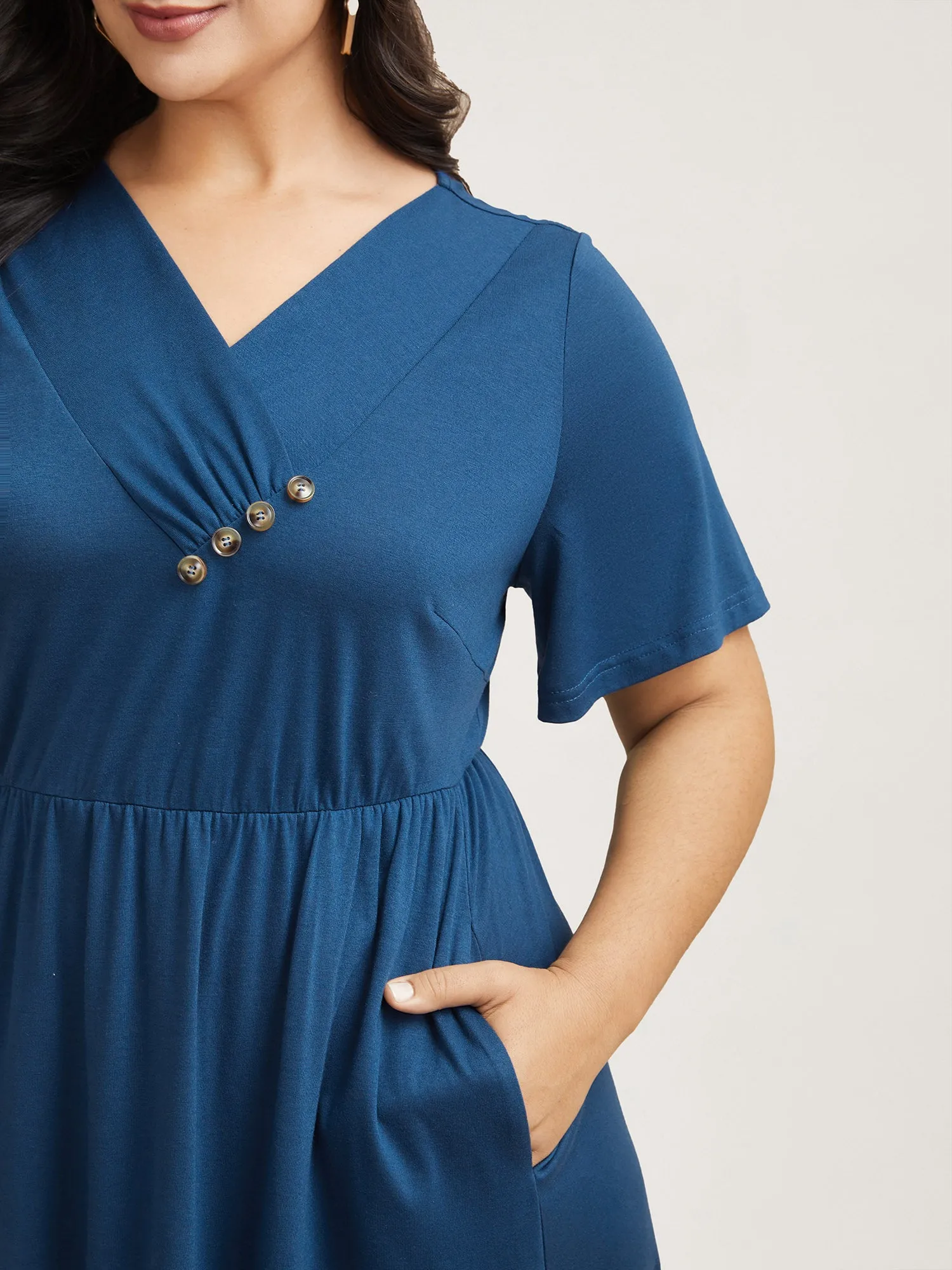 Button Detail Pleated Pockets Midi Dress sold by Bloomchic product image thumbnail 2