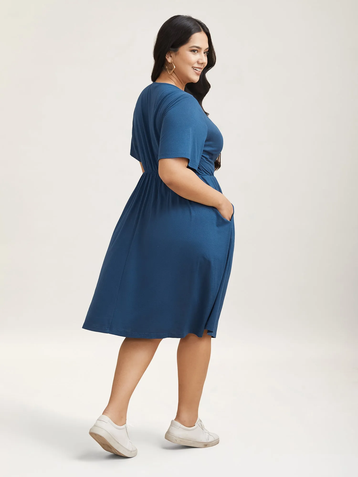 Button Detail Pleated Pockets Midi Dress sold by Bloomchic product image thumbnail 4