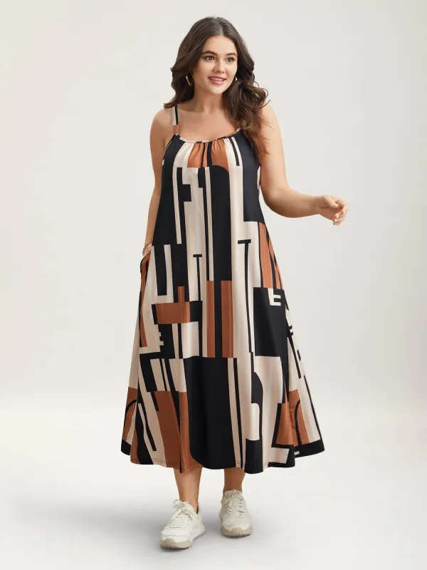 Abstract Print Pockets Cami Midi Dress sold by Bloomchic