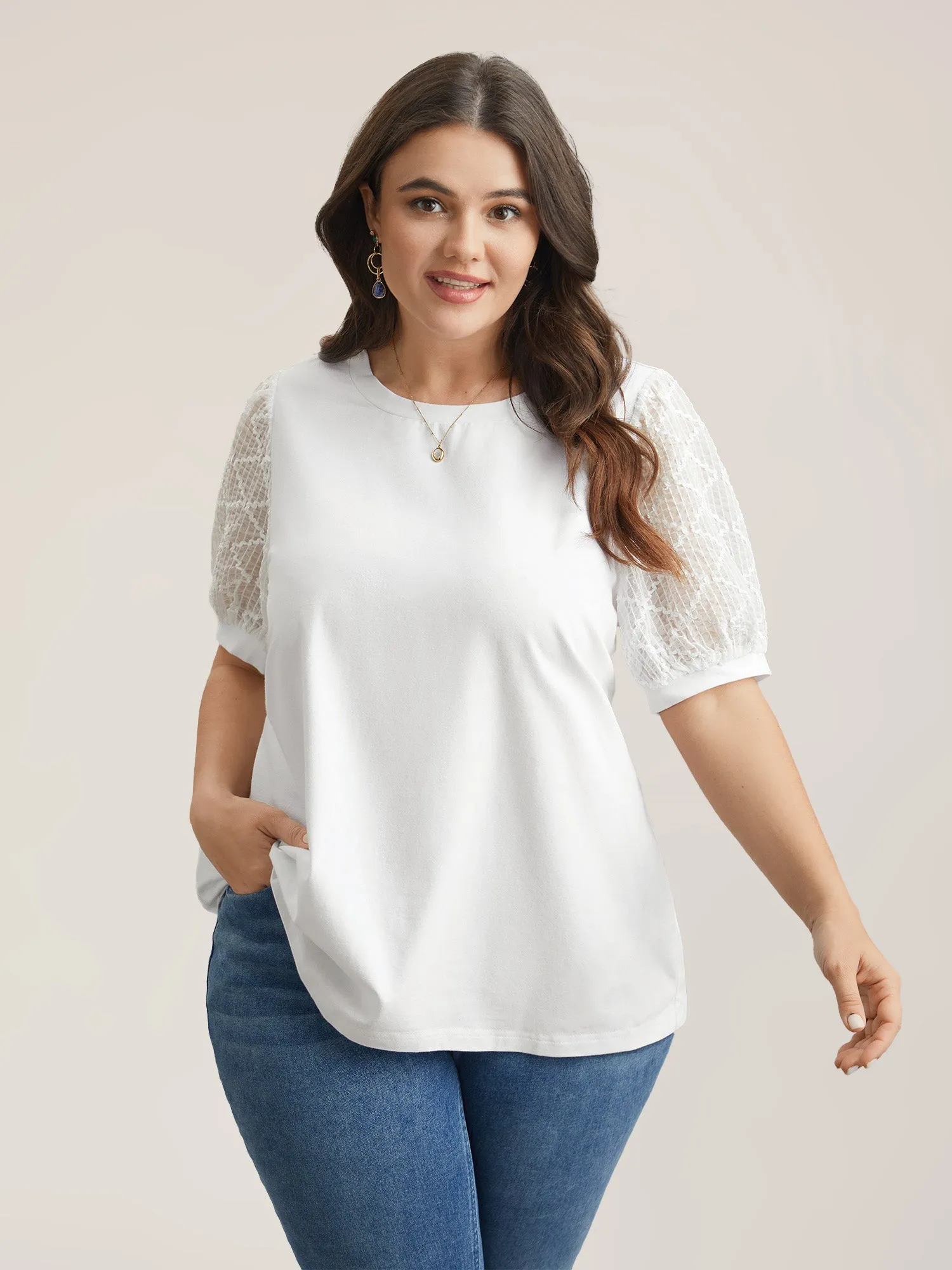 Textured Bubble Lantern Sleeve T-Shirt sold by Bloomchic product image thumbnail 2
