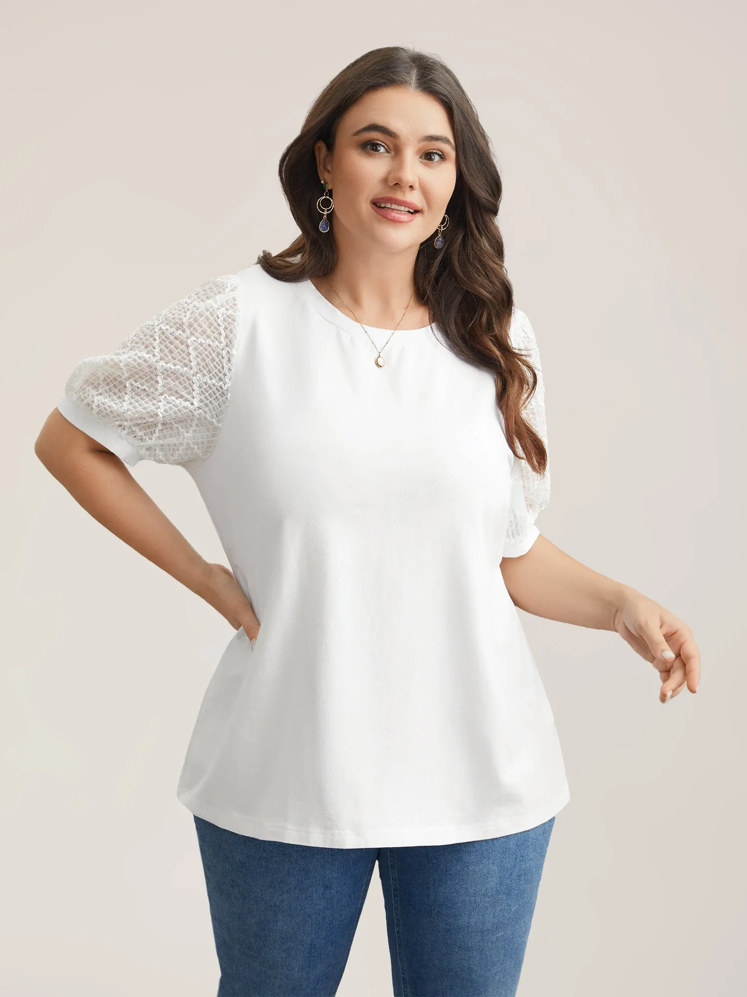 Textured Bubble Lantern Sleeve T-Shirt sold by Bloomchic product image thumbnail 3