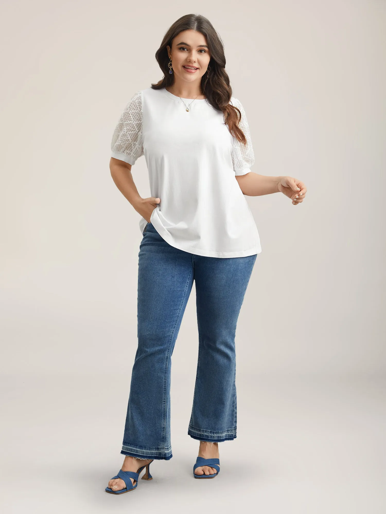 Textured Bubble Lantern Sleeve T-Shirt sold by Bloomchic product image thumbnail 4