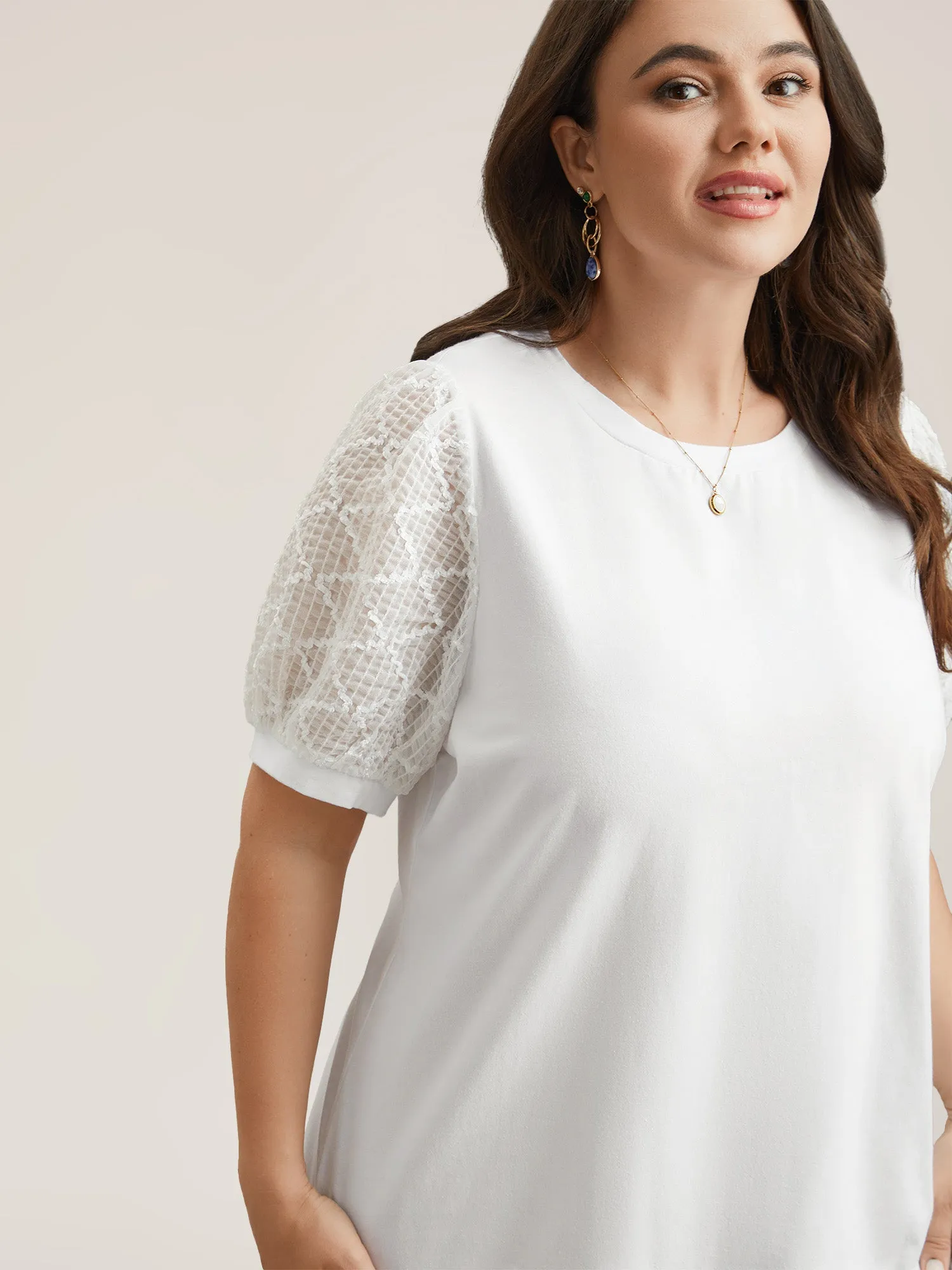 Textured Bubble Lantern Sleeve T-Shirt sold by Bloomchic