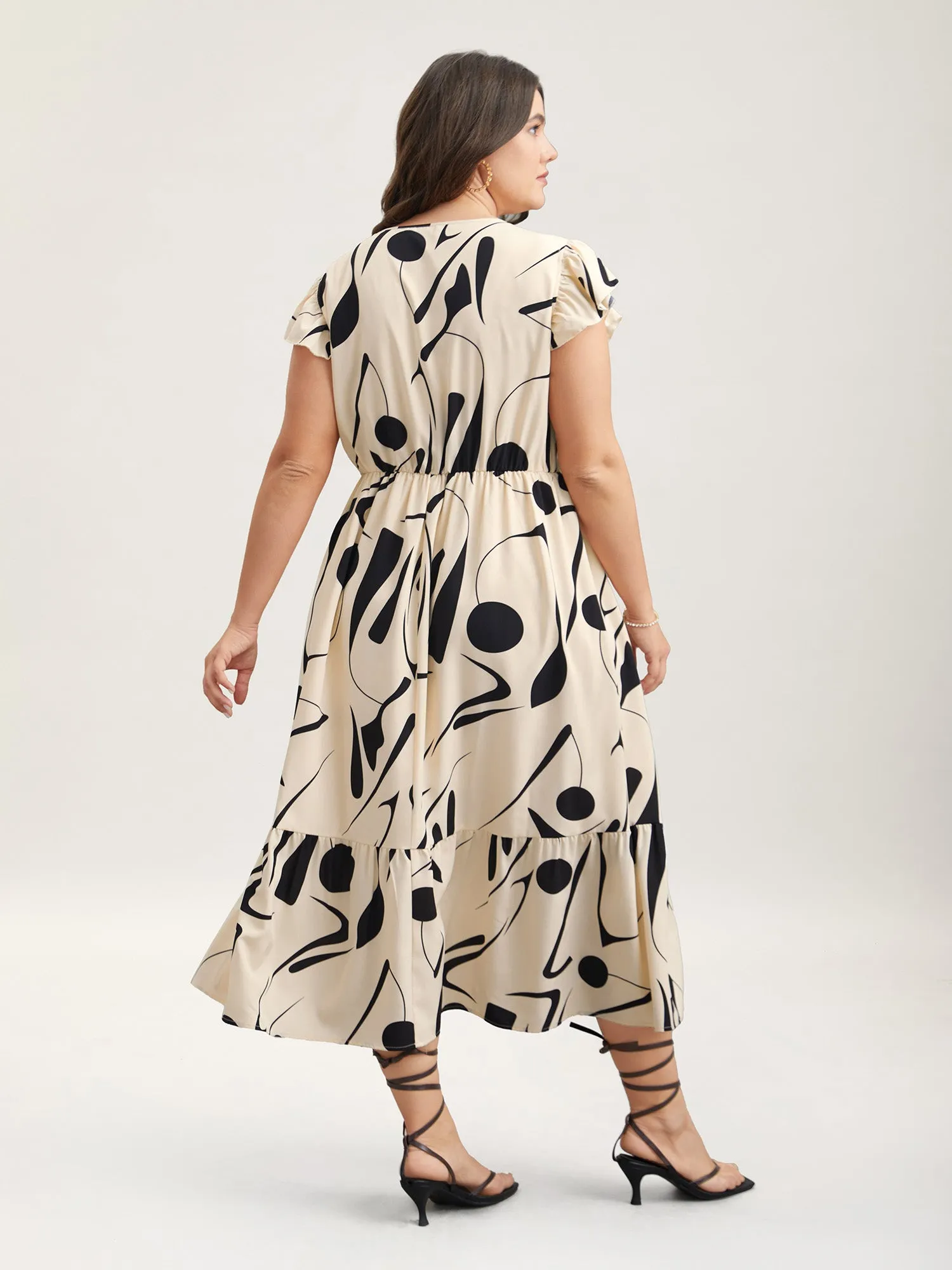 Geometric Print Flutter Sleeve Tiered Midi Dress sold by Bloomchic product image thumbnail 5