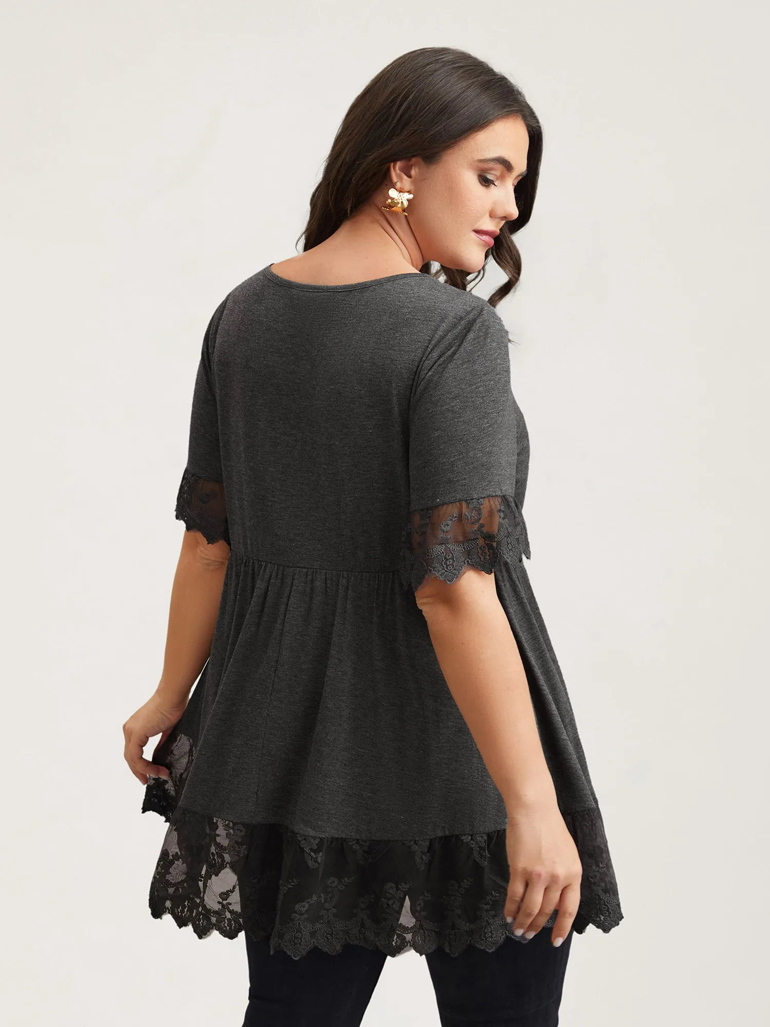 Lace Detail Round Neck Peplum Top sold by Bloomchic product image thumbnail 5