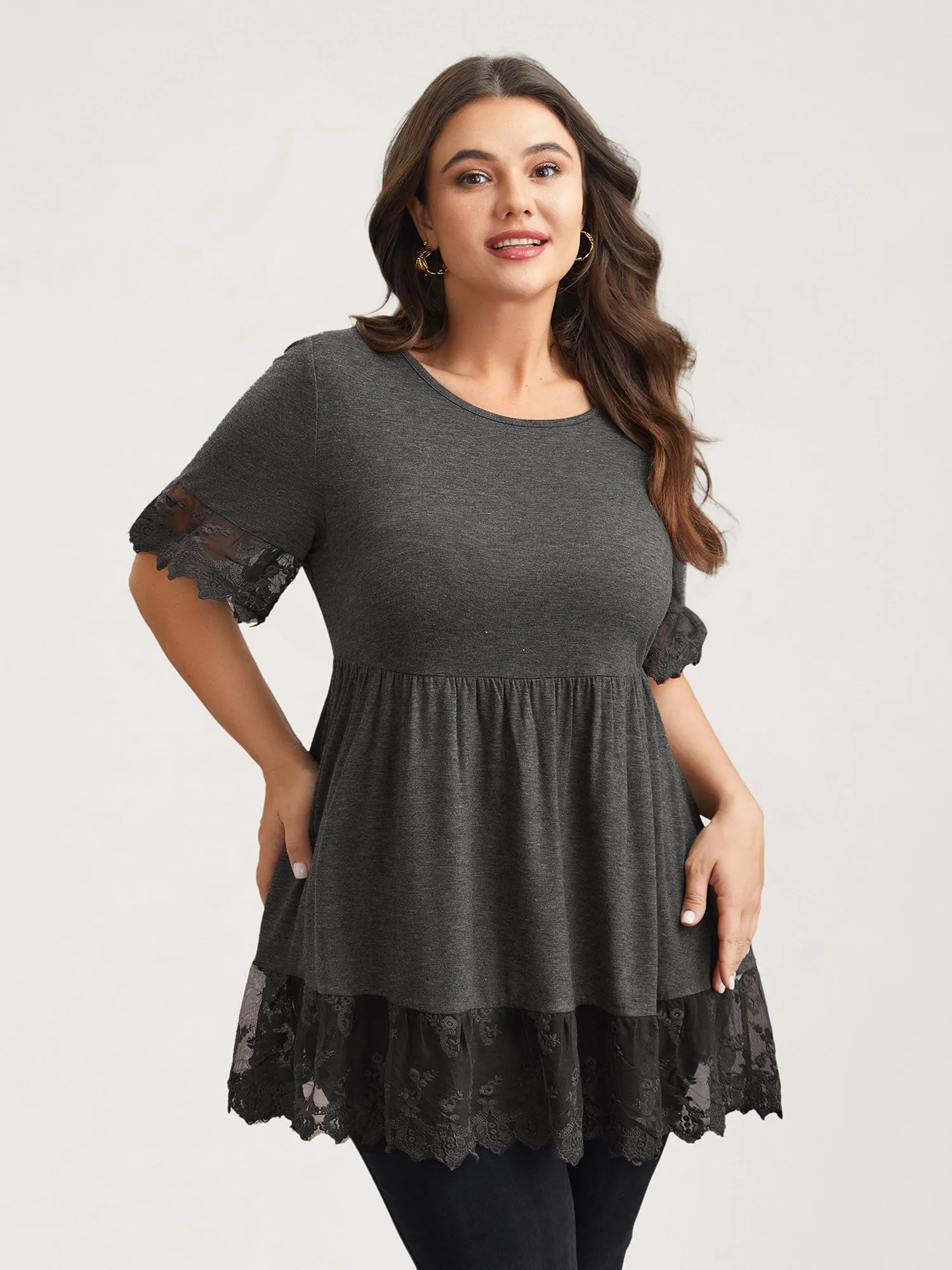 Lace Detail Round Neck Peplum Top sold by Bloomchic product image thumbnail 3