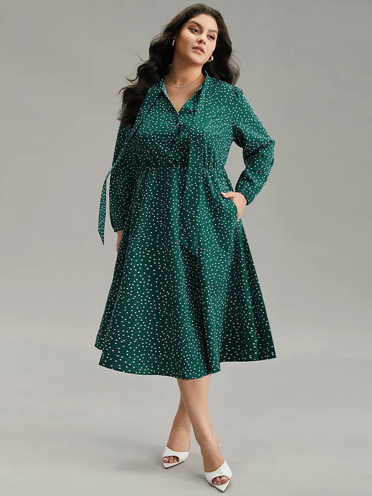 Polka Dot Ties Bowknot Elastic Waist Button Up Dress sold by Bloomchic product image thumbnail 3