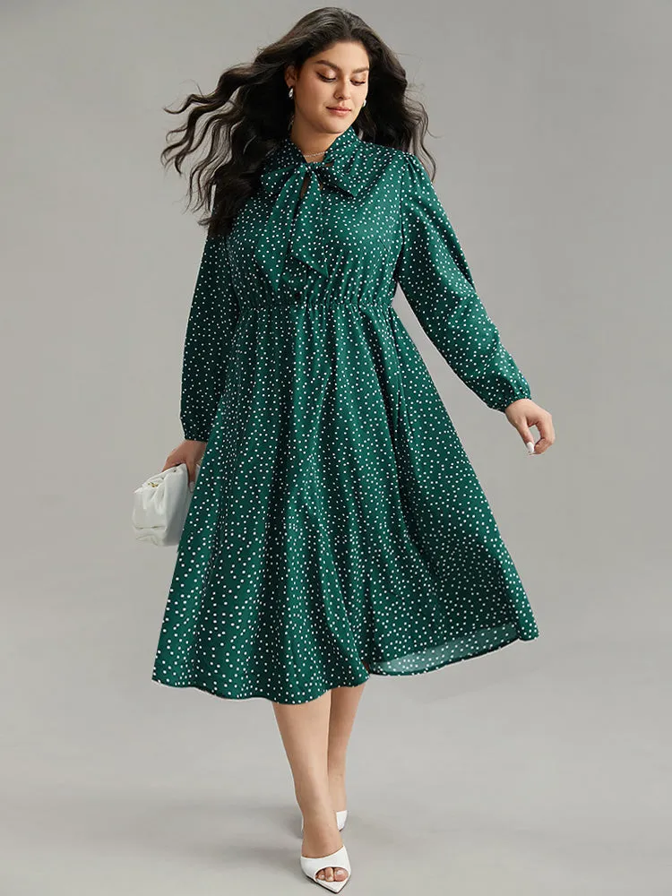 Polka Dot Ties Bowknot Elastic Waist Button Up Dress sold by Bloomchic product image thumbnail 2