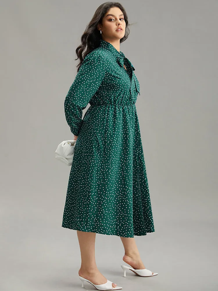Polka Dot Ties Bowknot Elastic Waist Button Up Dress sold by Bloomchic product image thumbnail 4