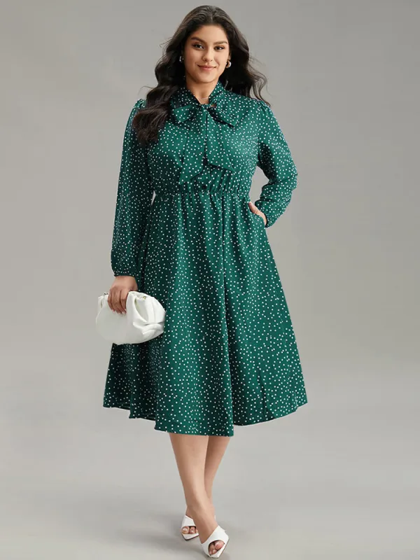 Polka Dot Ties Bowknot Elastic Waist Button Up Dress sold by Bloomchic