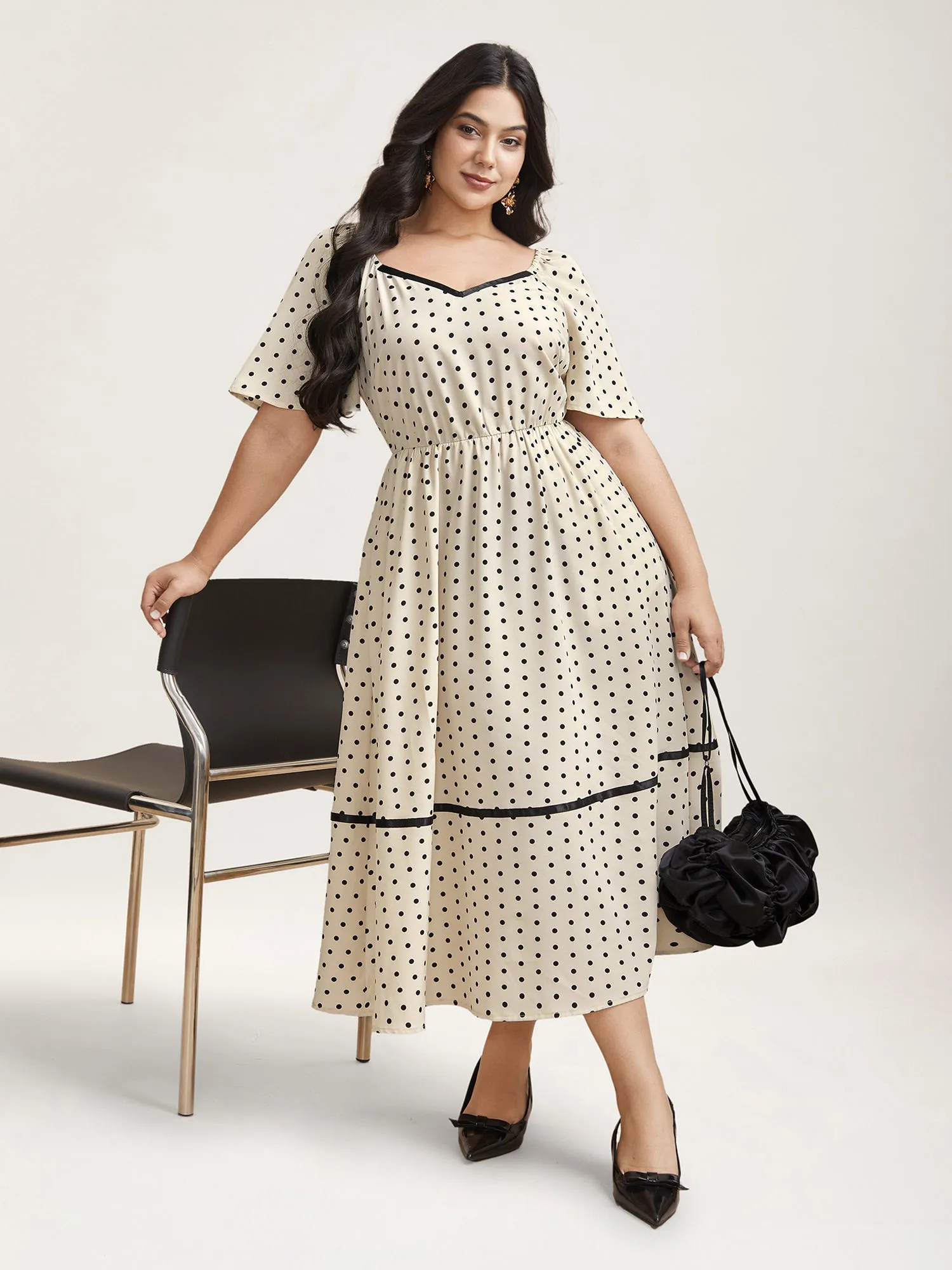 Dot Print Sweetheart Neck Tiered Maxi Dress sold by Bloomchic