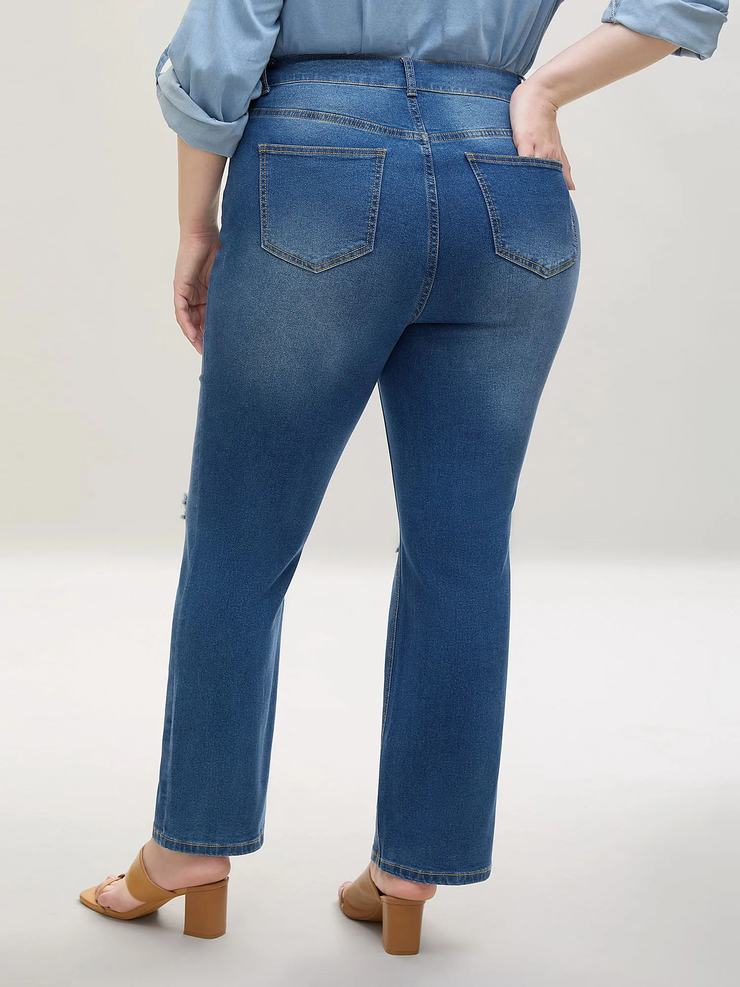 Ripped Mid-Rise Straight-Leg Jeans sold by Bloomchic product image thumbnail 3