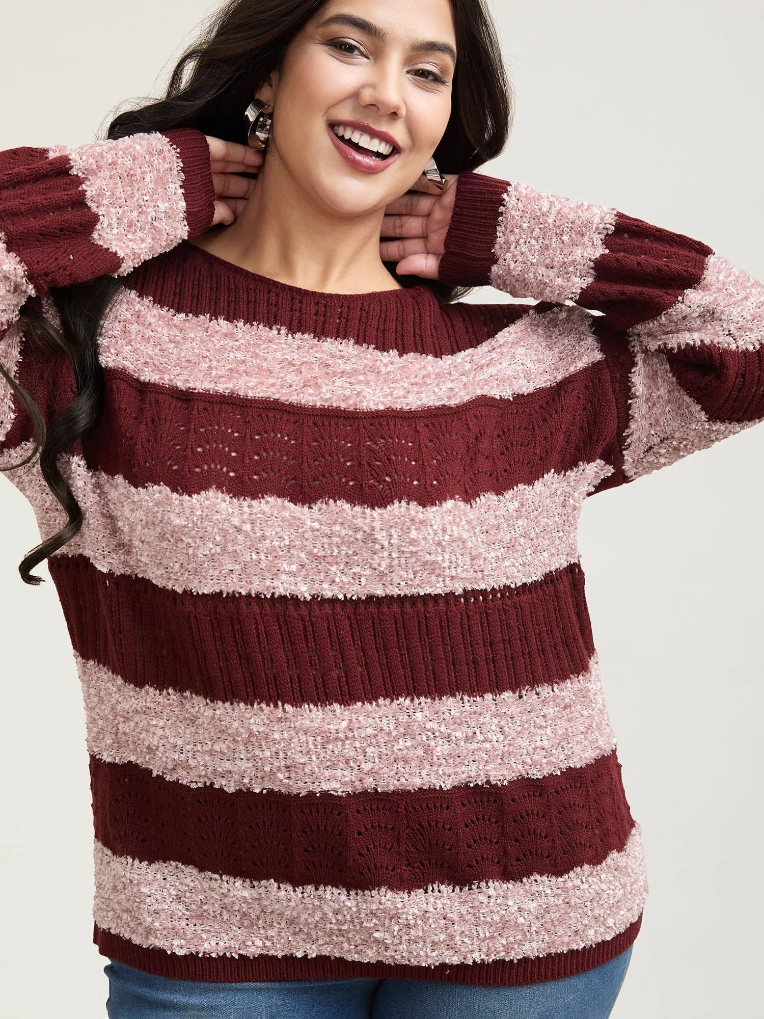 Striped Color-Block Textured Pullover sold by Bloomchic