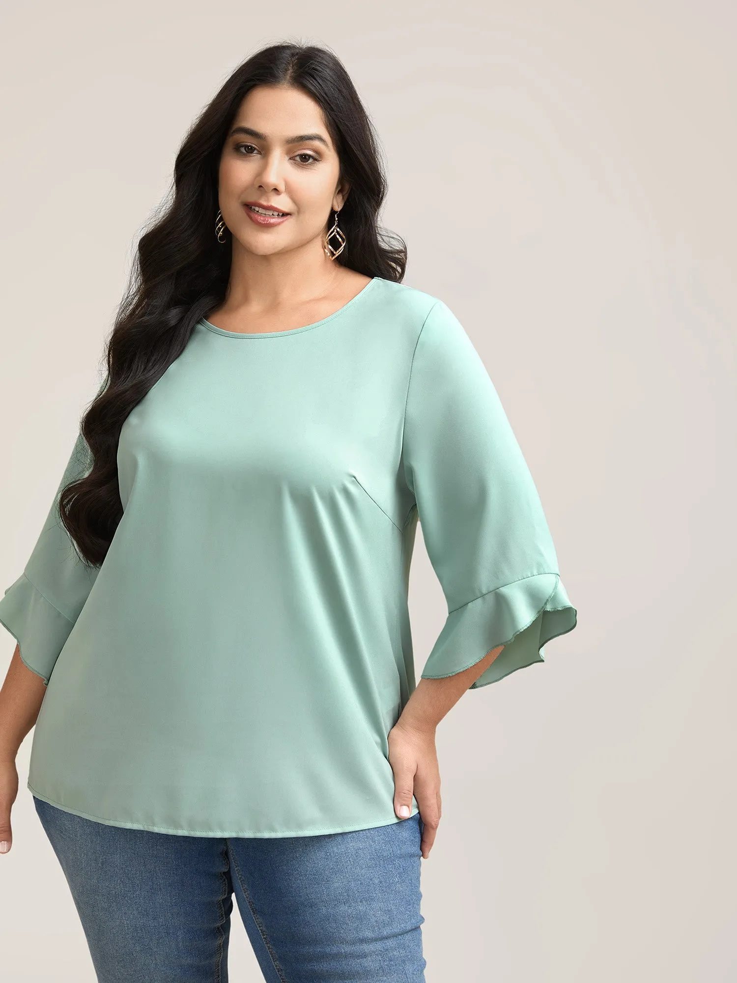 Lotus Leaf Sleeve Round Neck Shirt sold by Bloomchic product image thumbnail 2