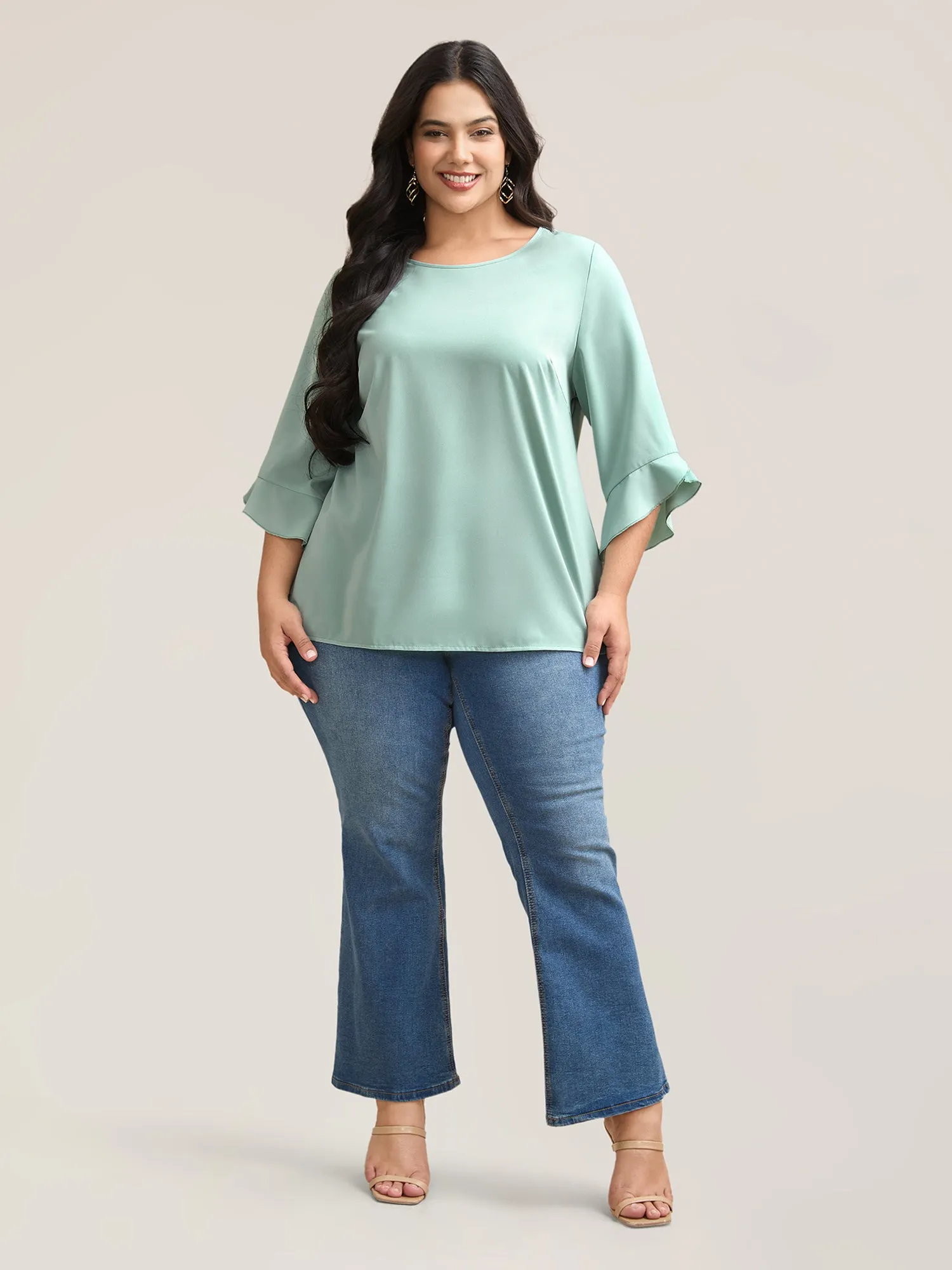 Lotus Leaf Sleeve Round Neck Shirt sold by Bloomchic product image thumbnail 3