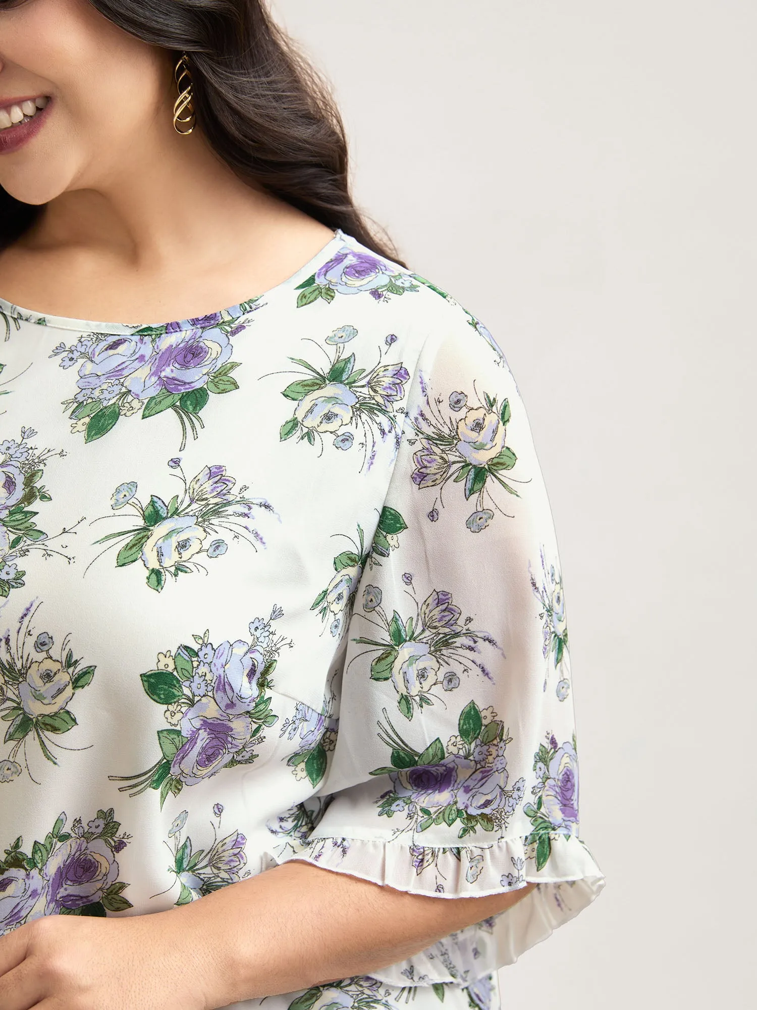 Chiffon Floral Ruffled Edges Shirt sold by Bloomchic product image thumbnail 3