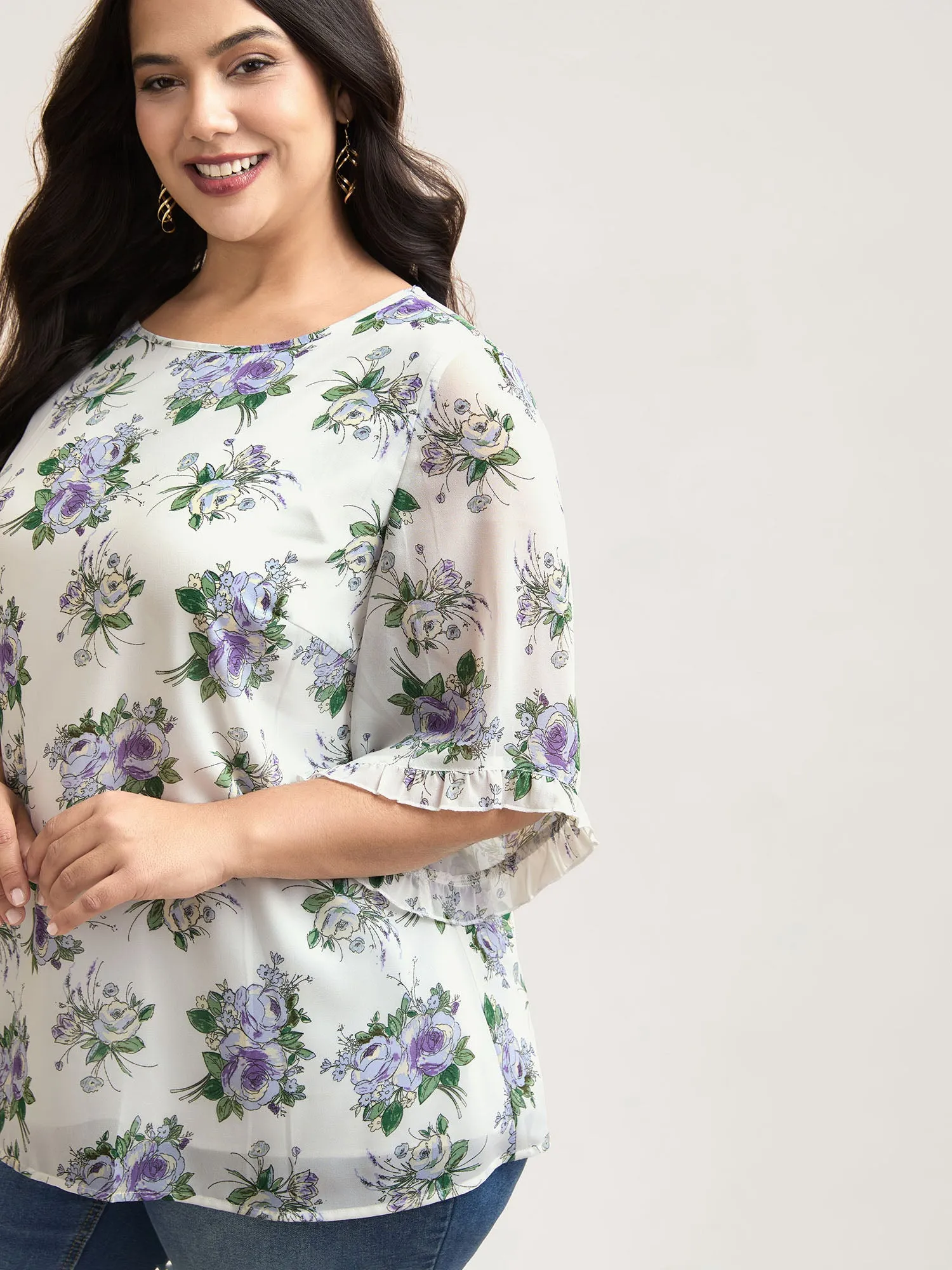 Chiffon Floral Ruffled Edges Shirt sold by Bloomchic