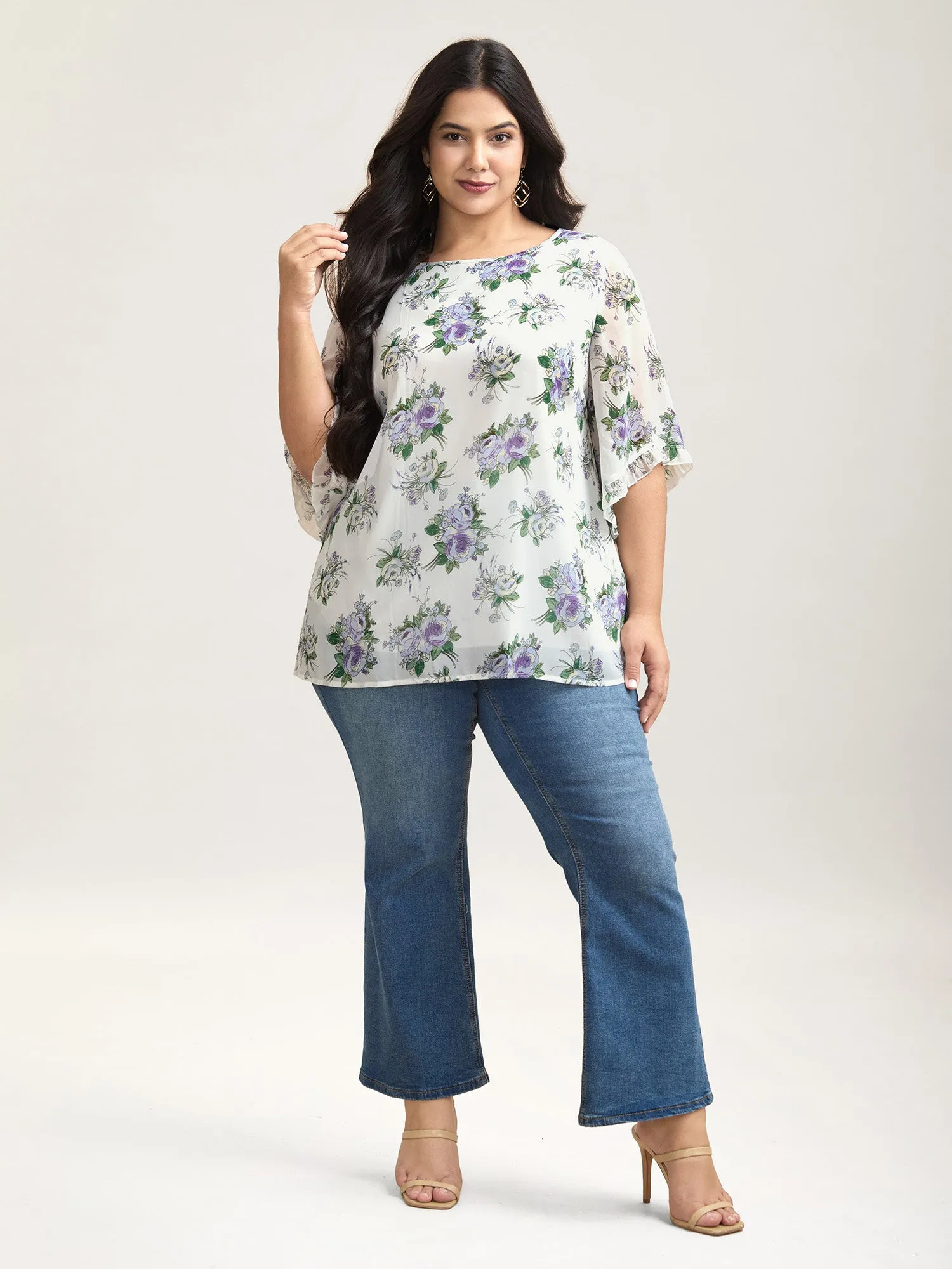 Chiffon Floral Ruffled Edges Shirt sold by Bloomchic product image thumbnail 2