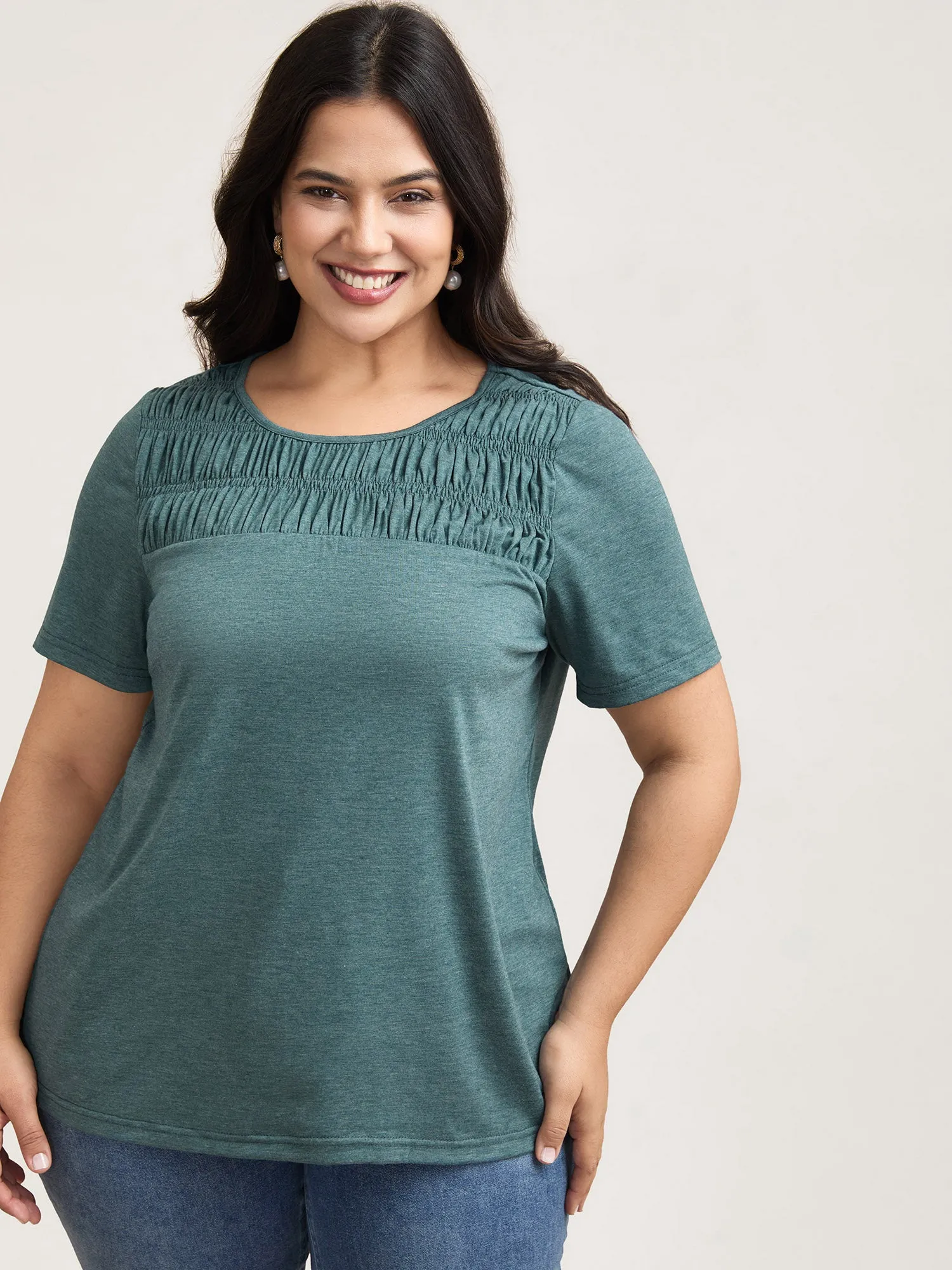 Shirred Detail Round Neck T-Shirt sold by Bloomchic product image thumbnail 2