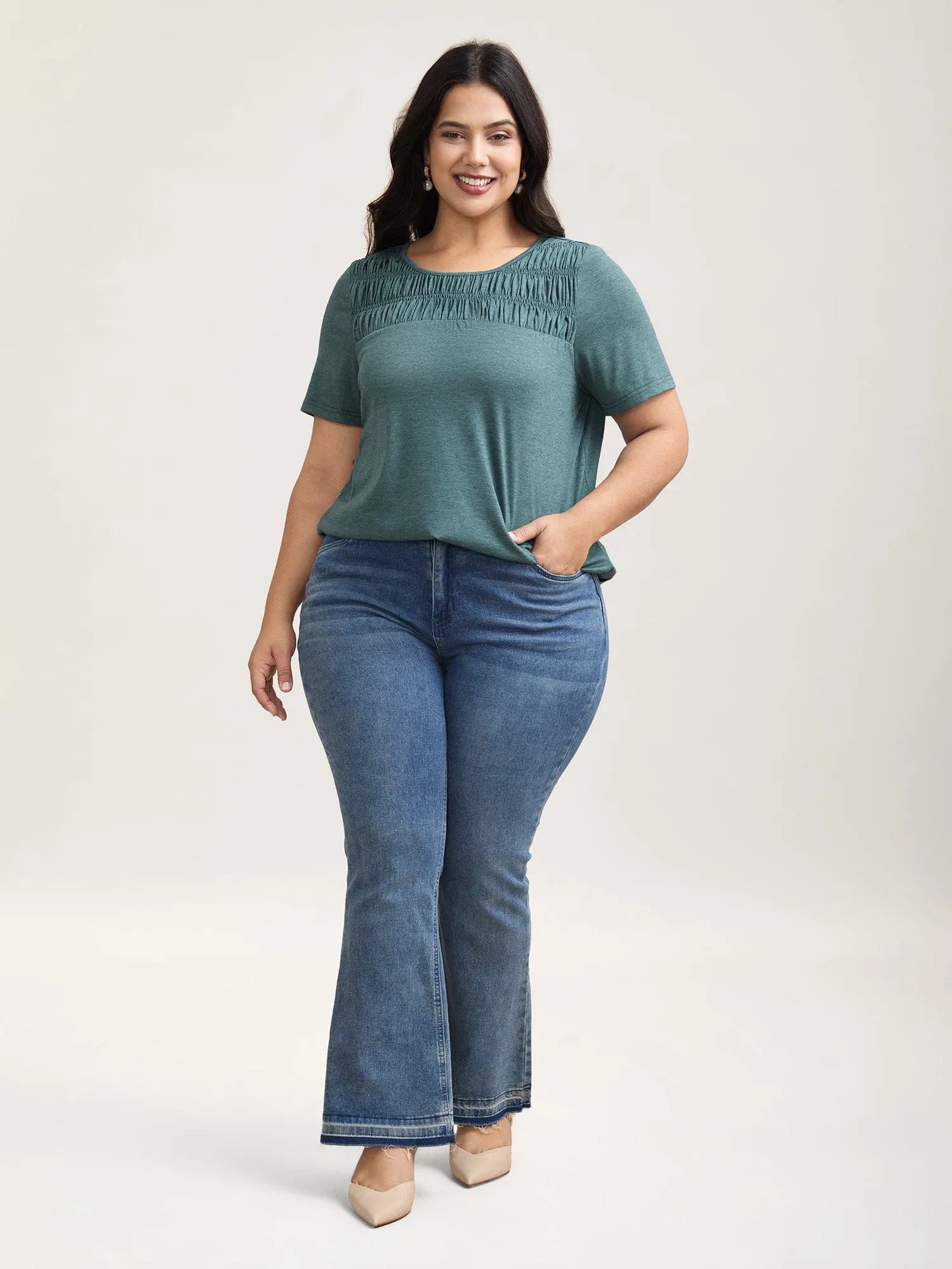 Shirred Detail Round Neck T-Shirt sold by Bloomchic product image thumbnail 3