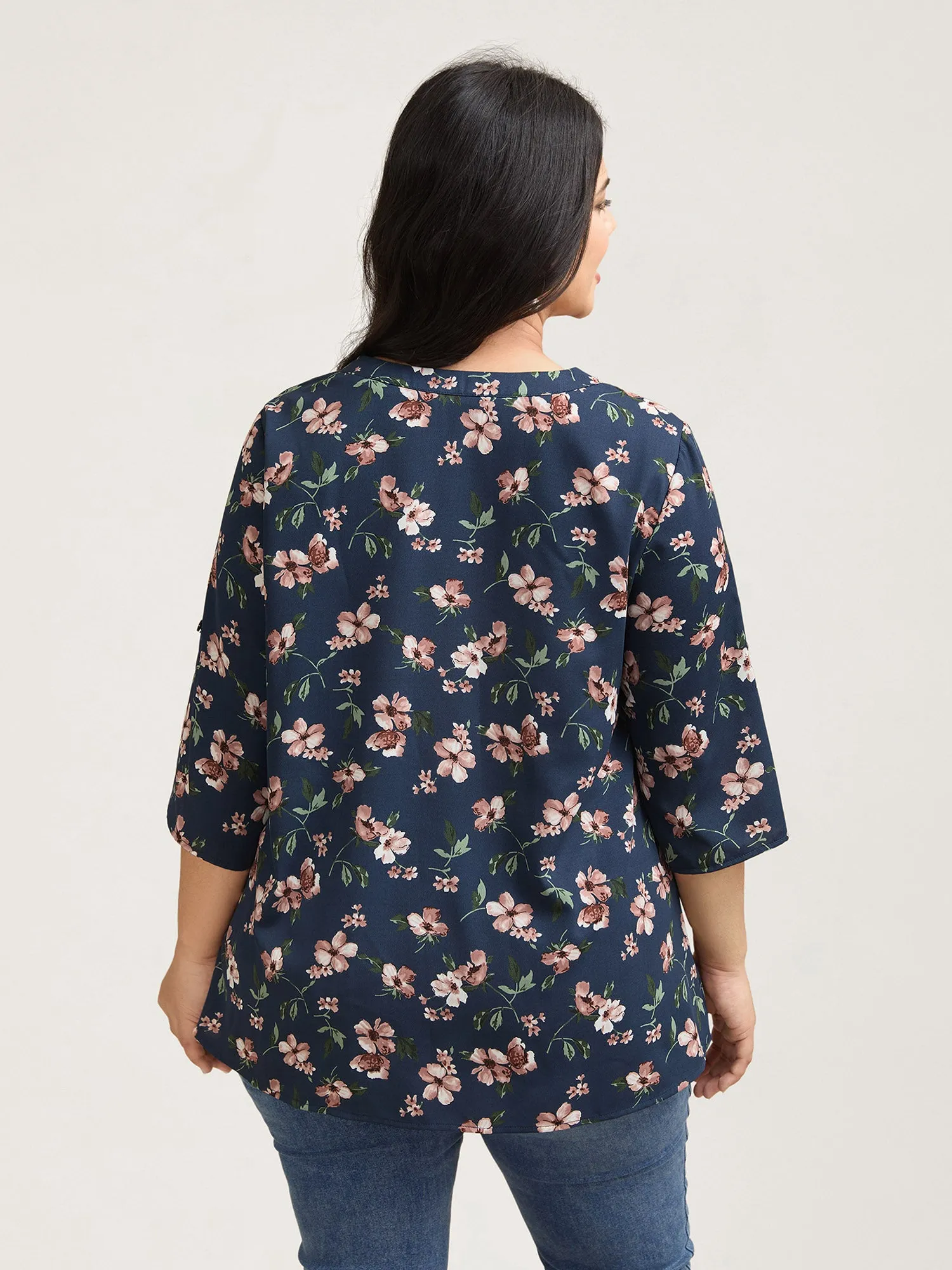 Floral Print Tab Sleeve Pintuck Shirt sold by Bloomchic product image thumbnail 4