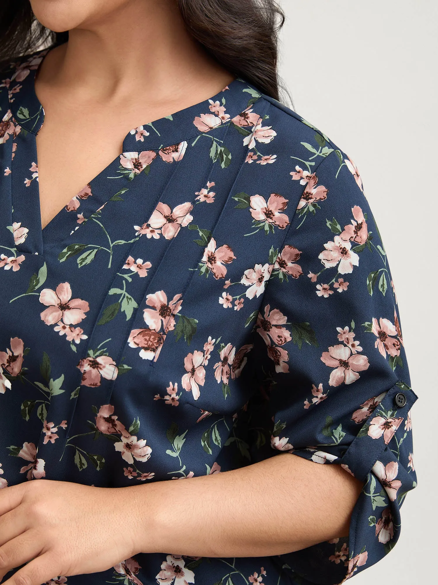 Floral Print Tab Sleeve Pintuck Shirt sold by Bloomchic product image thumbnail 3