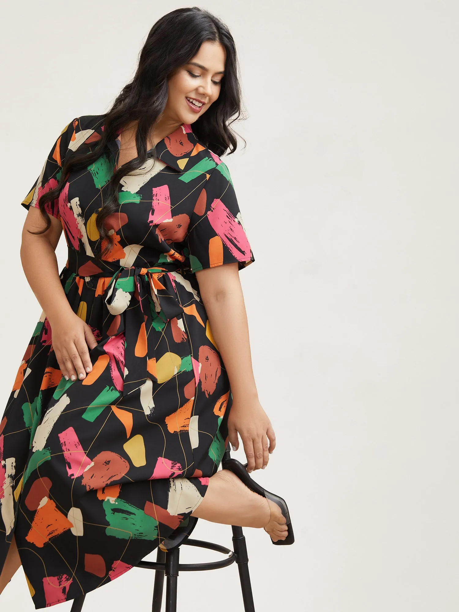 Color Brush Print Stretchy Waist Midi Dress sold by Bloomchic