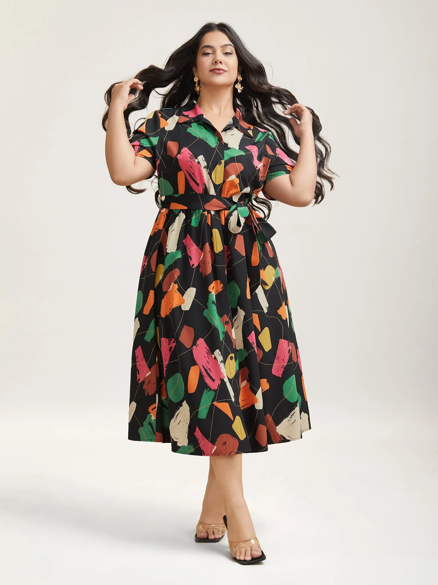 Color Brush Print Stretchy Waist Midi Dress sold by Bloomchic product image thumbnail 2