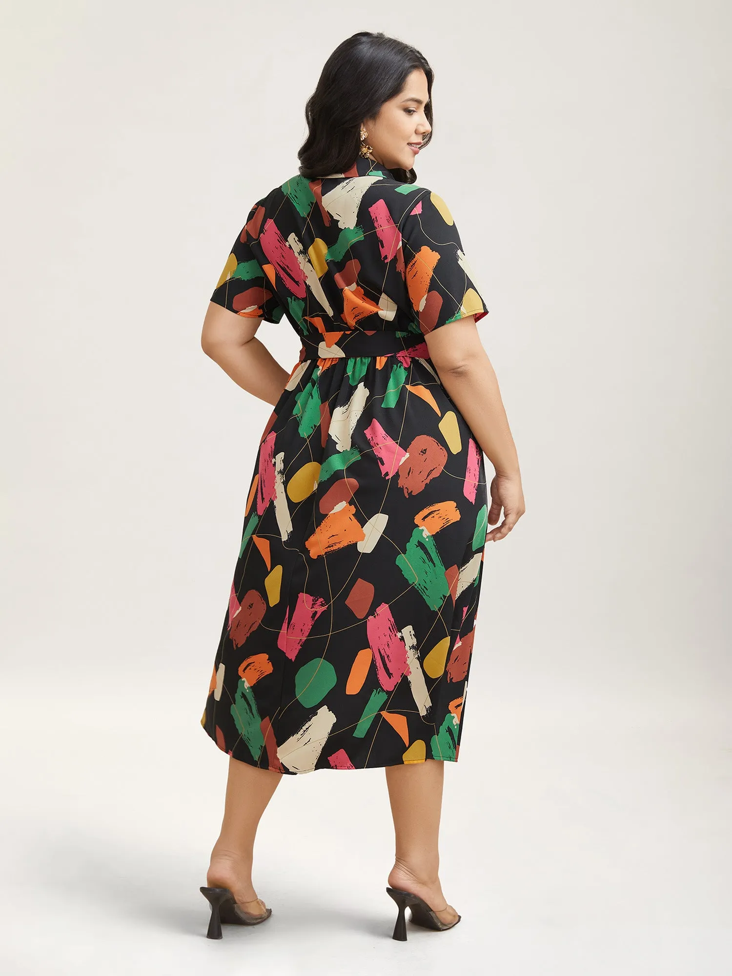 Color Brush Print Stretchy Waist Midi Dress sold by Bloomchic product image thumbnail 4