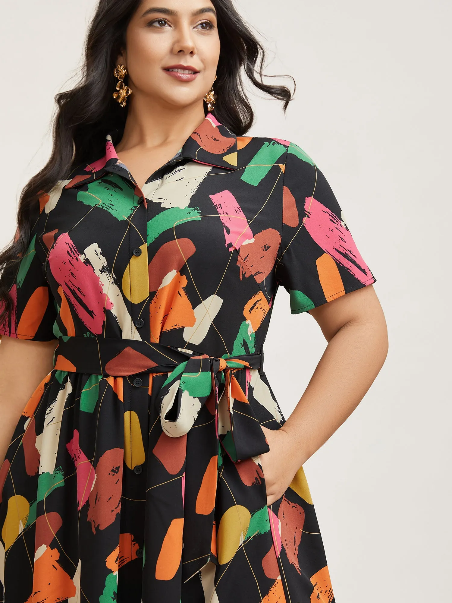 Color Brush Print Stretchy Waist Midi Dress sold by Bloomchic product image thumbnail 3