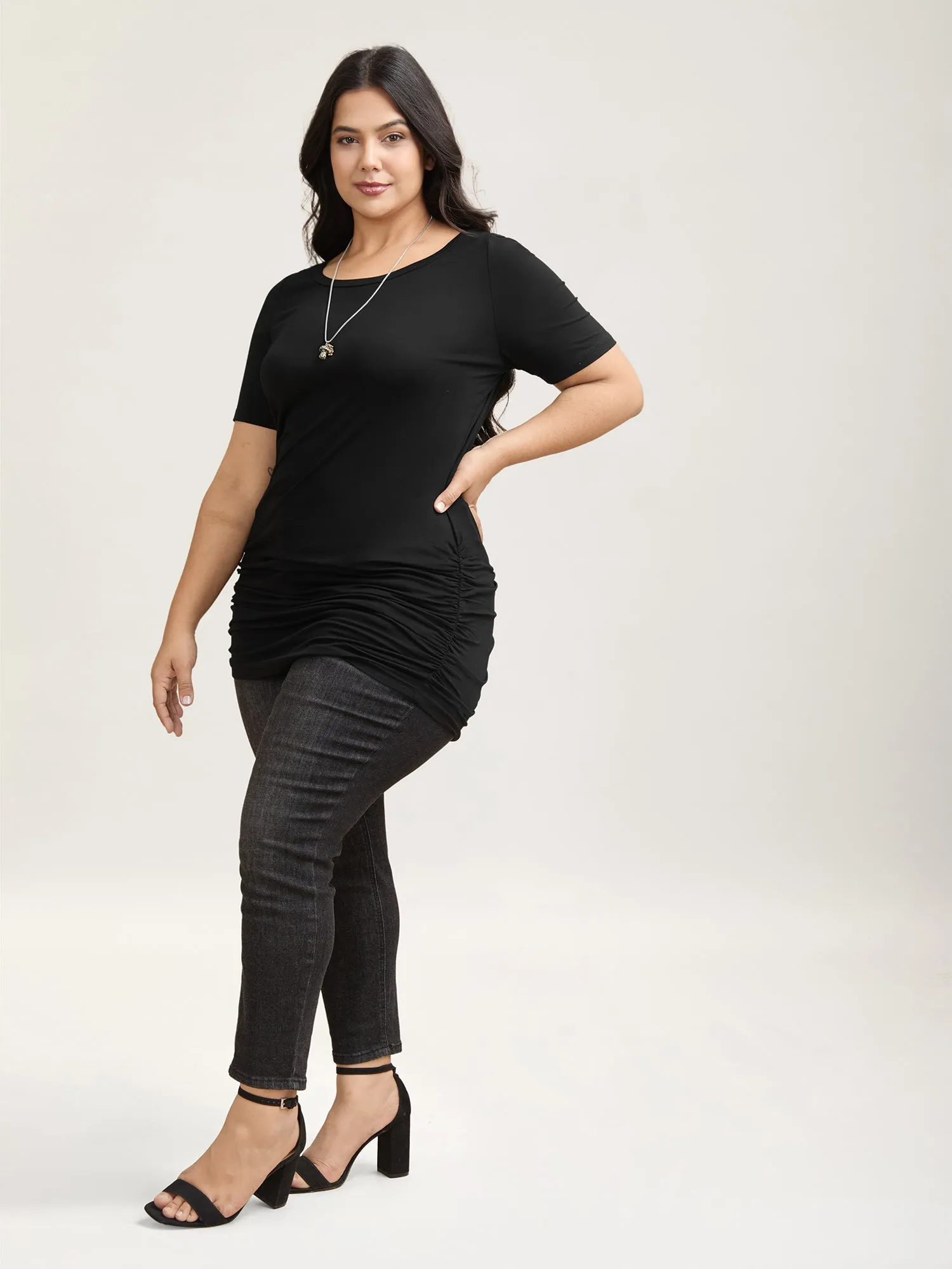 Stretchy Ruched Fitted Long T-Shirt sold by Bloomchic product image thumbnail 2