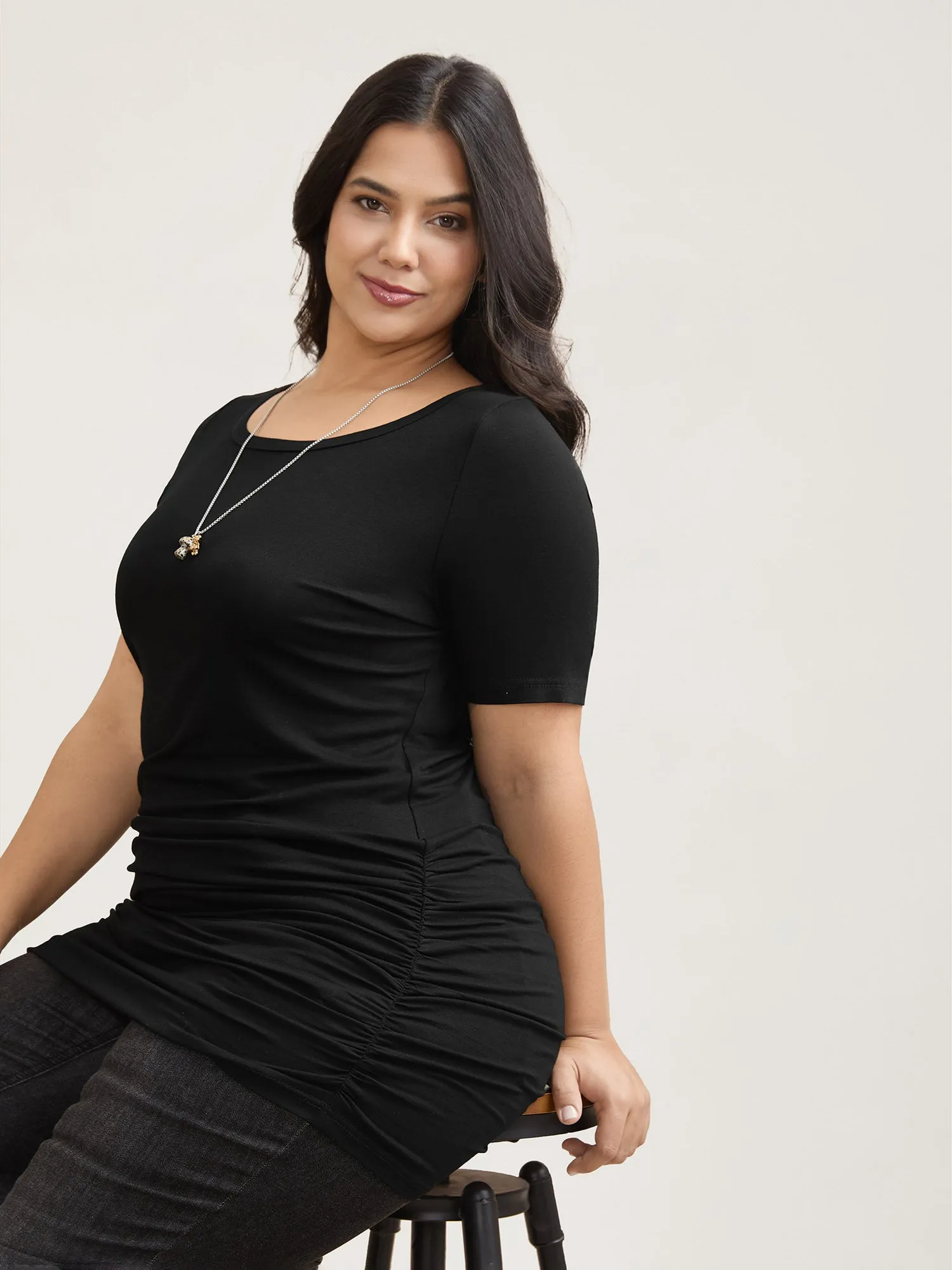 Stretchy Ruched Fitted Long T-Shirt sold by Bloomchic