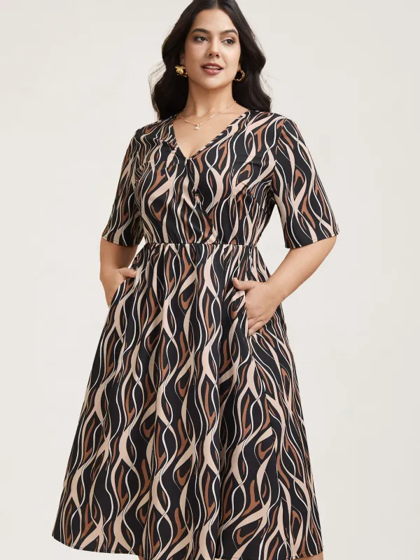 Abstract Print Surplice Neck Pockets Midi Dress sold by Bloomchic