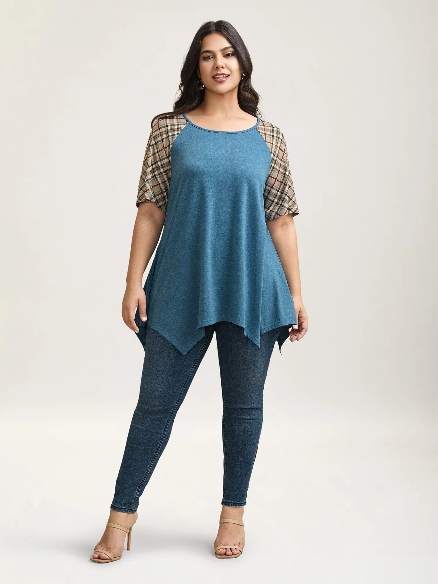 Plaid Spliced Hi-Low Hem Knit Top sold by Bloomchic product image thumbnail 2
