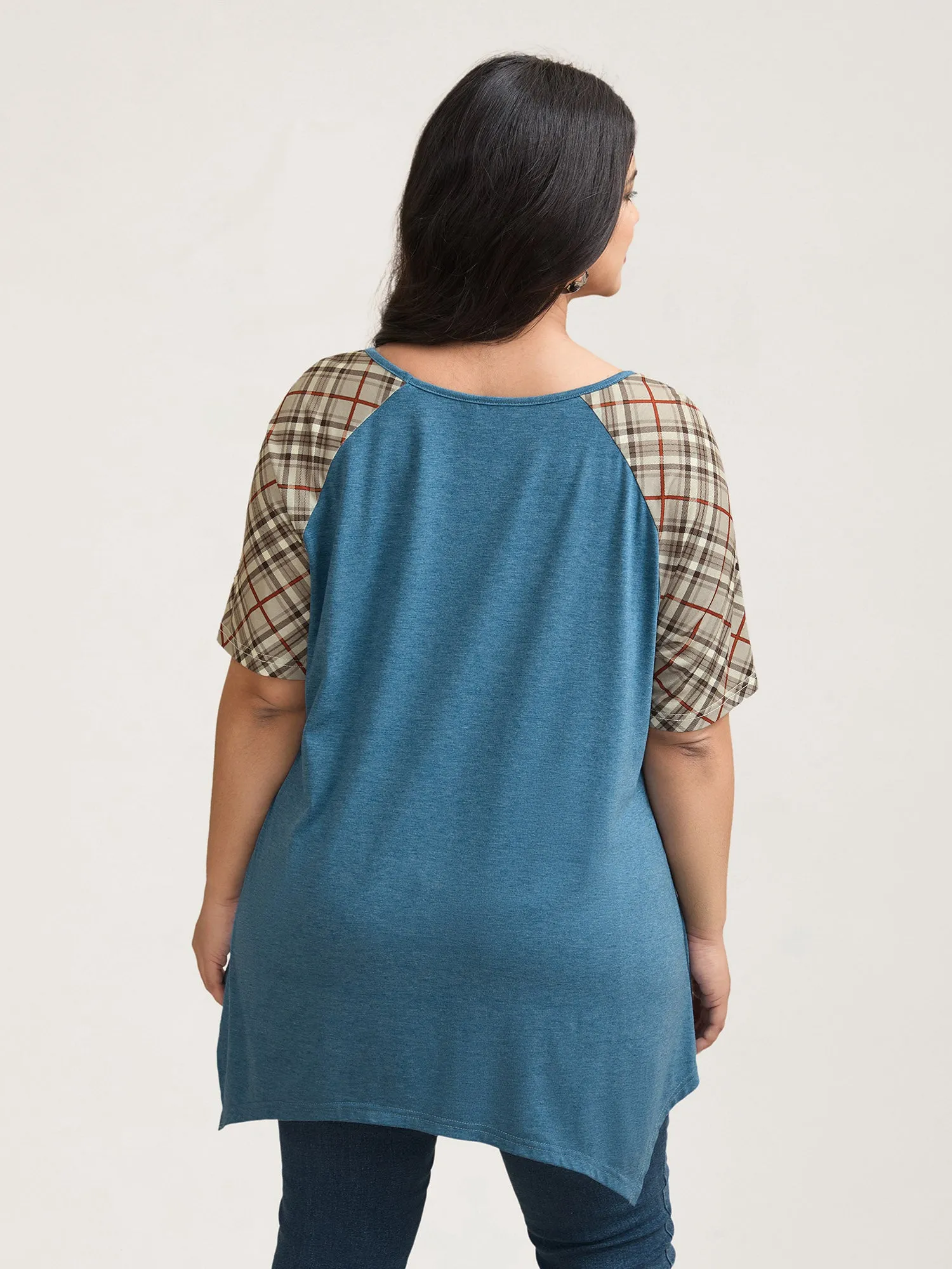 Plaid Spliced Hi-Low Hem Knit Top sold by Bloomchic product image thumbnail 4