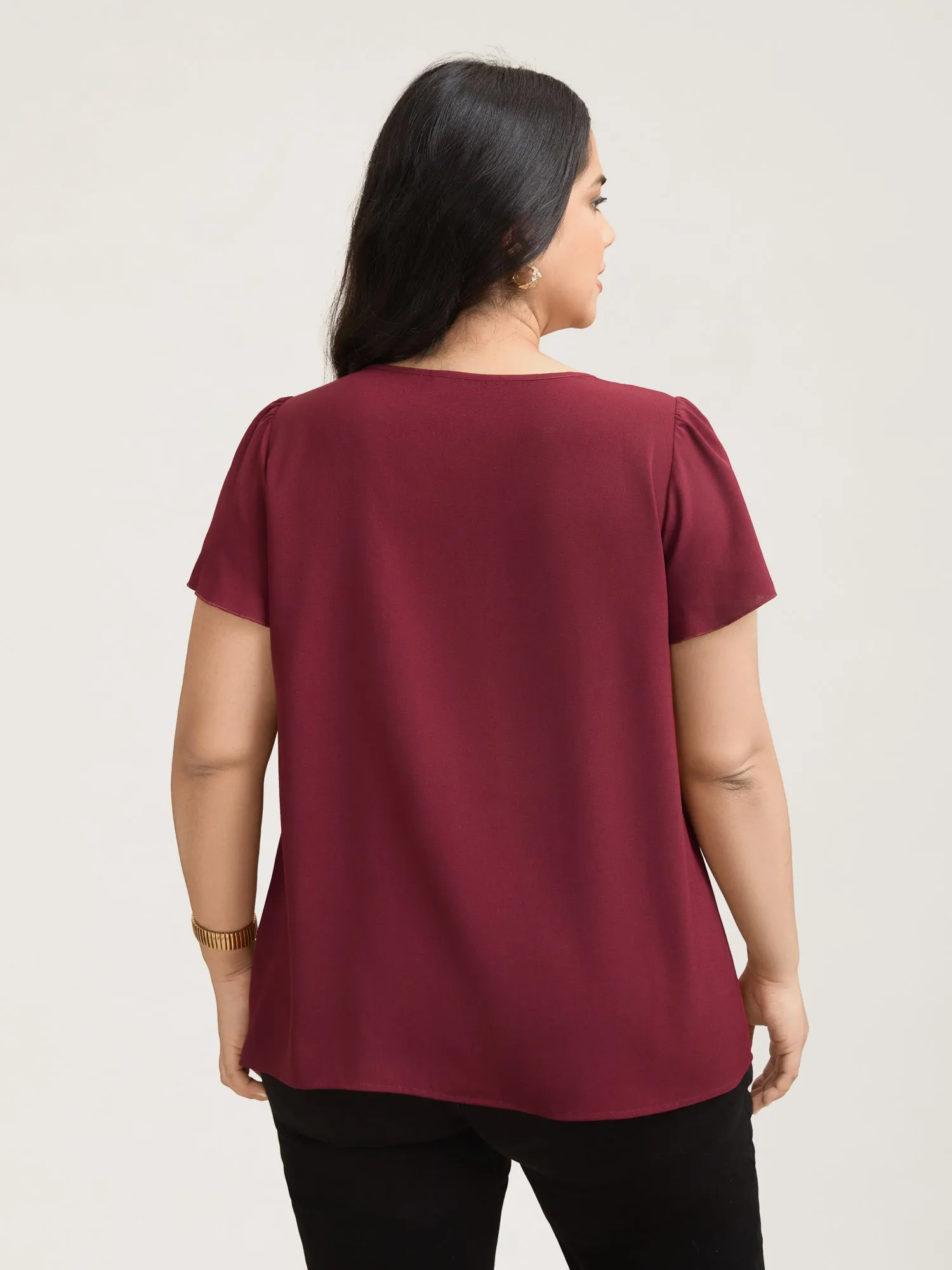 Plain Neck Cut-Out Pintuck Shirt sold by Bloomchic product image thumbnail 4