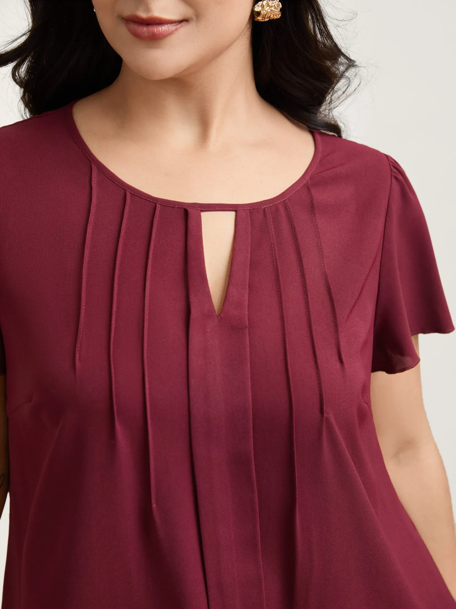 Plain Neck Cut-Out Pintuck Shirt sold by Bloomchic product image thumbnail 3