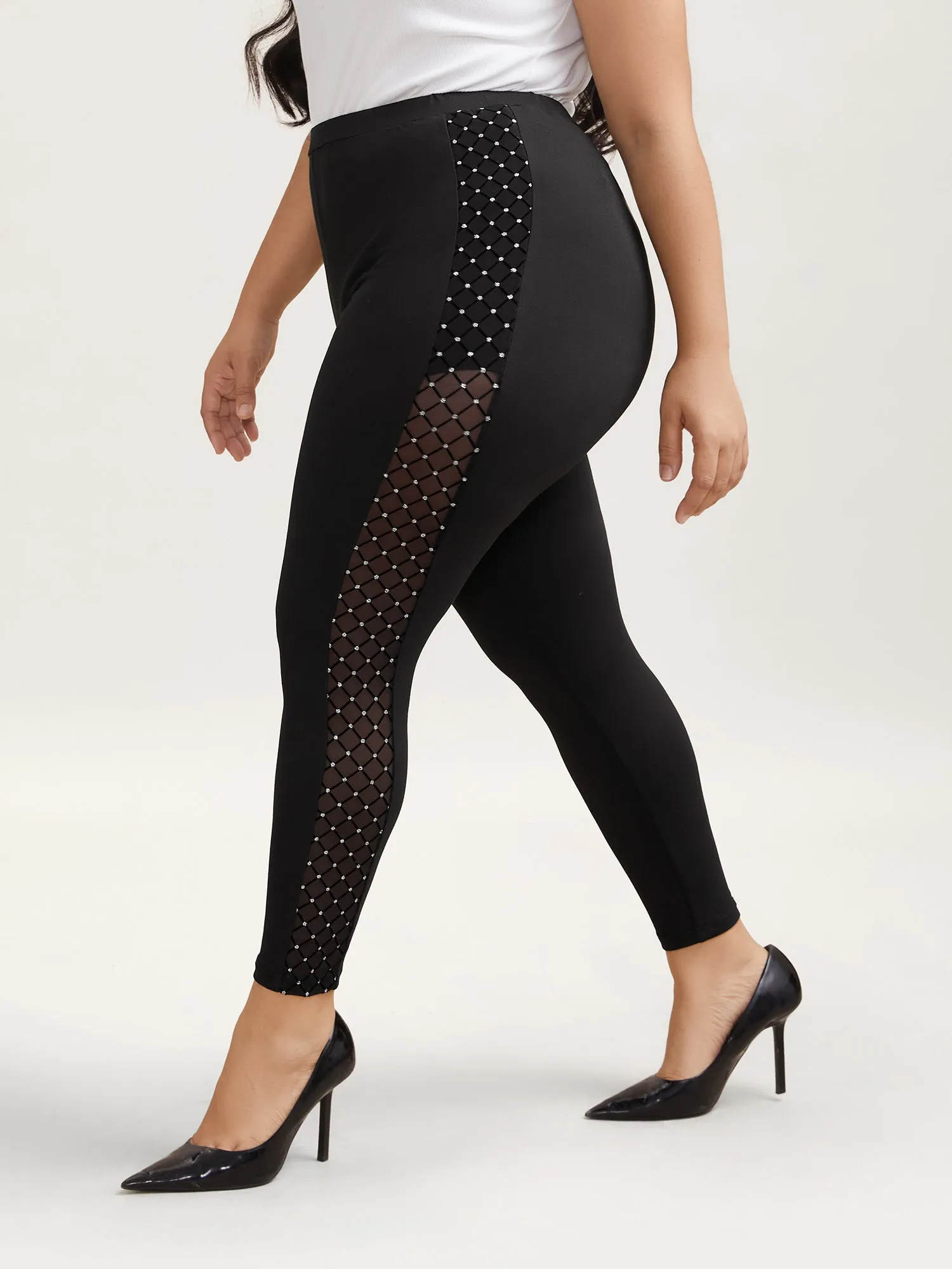 Mesh Spliced Skinny-Fit Leggings sold by Bloomchic